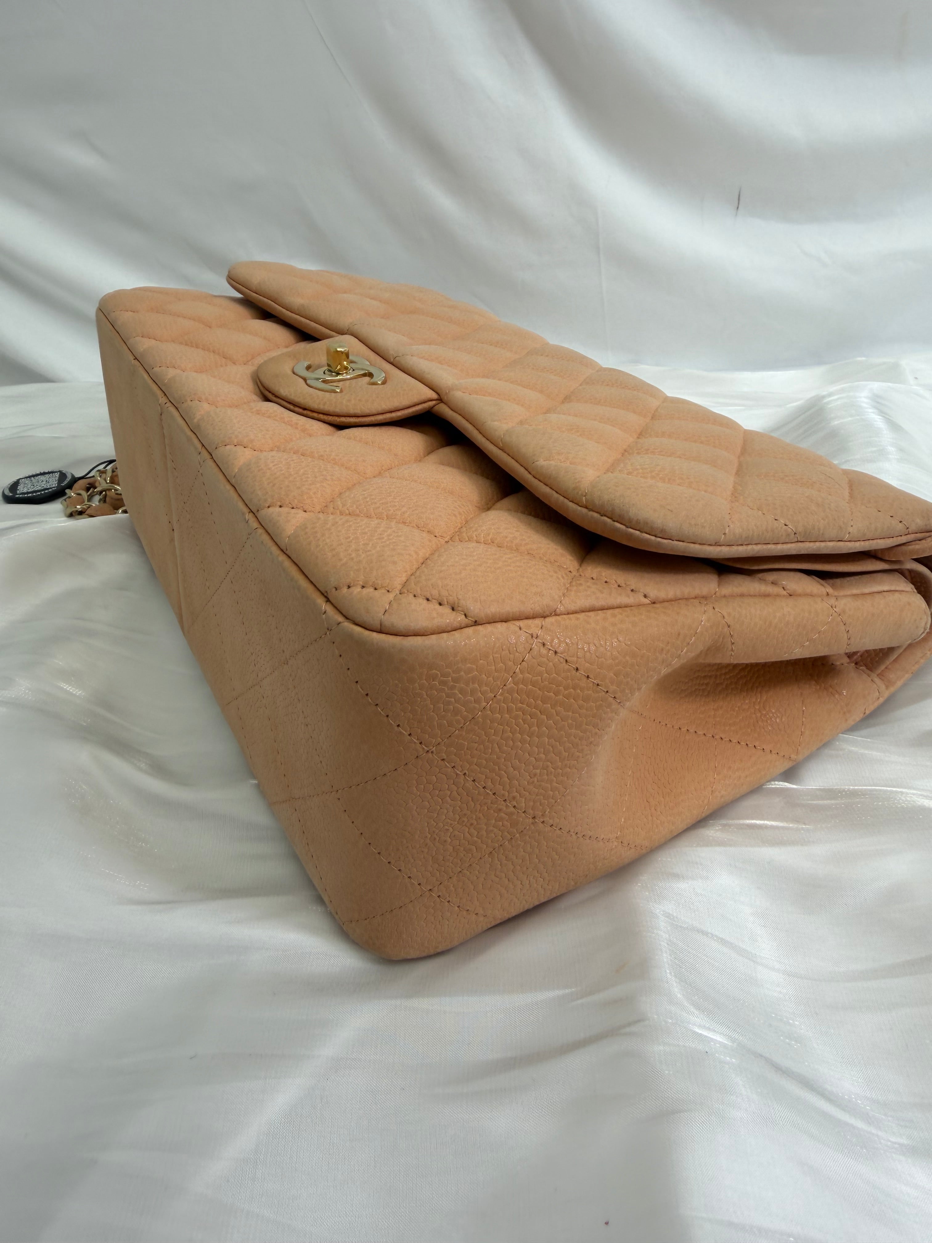 Chanel Peach Caviar Jumbo Double Flap Bag