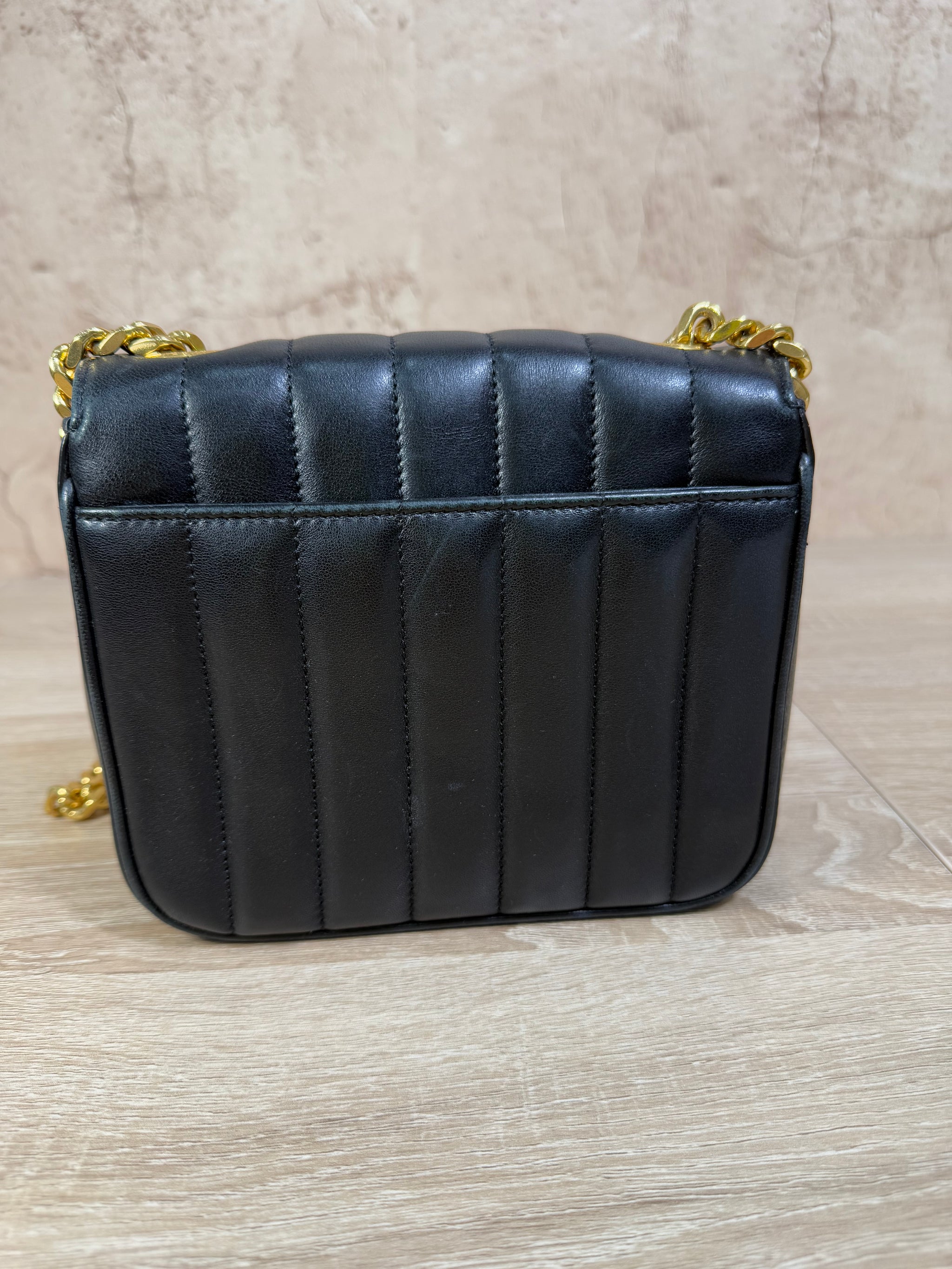 LIKE NEW Saint Laurent YSL Black Vertical Quilted Leather Vicky Bag