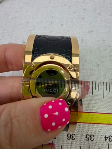 Gucci GG Black Leather, Gold Tone & Stainless Steel Twirl Quartz Watch