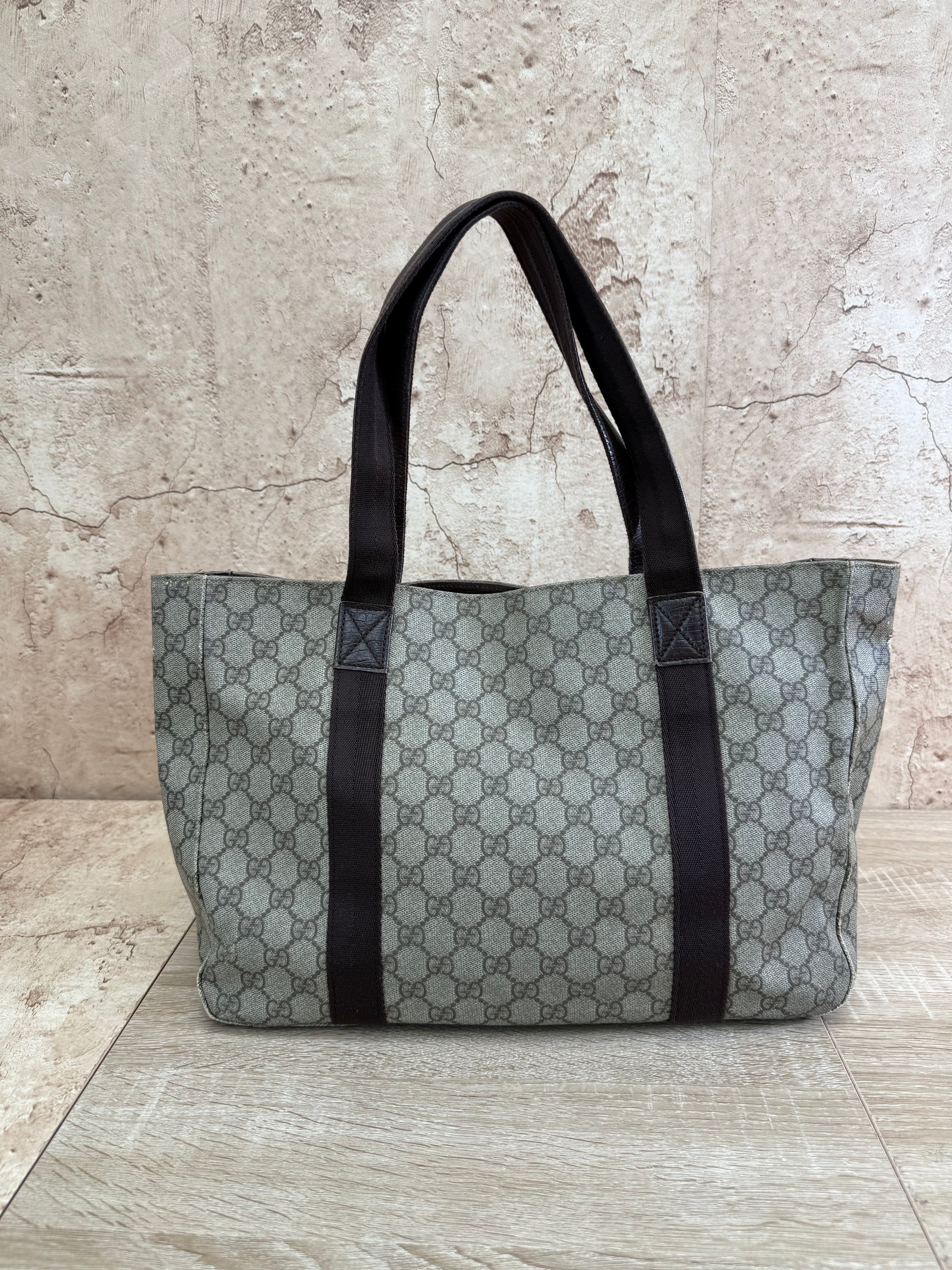 Gucci GG Supreme Brown Coated Canvas Tote Bag