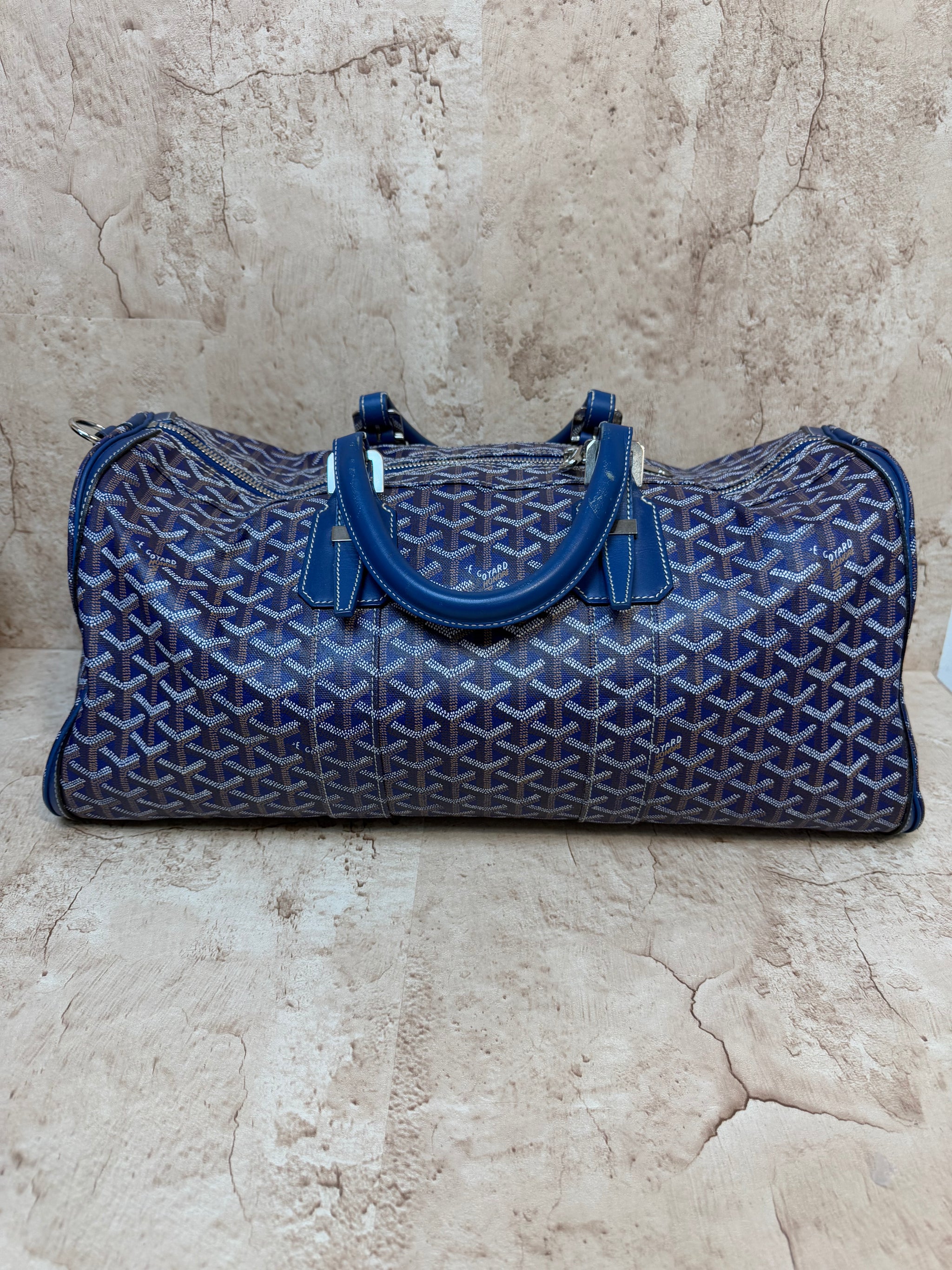 Goyard Navy Goyardine Leather Boston Bag