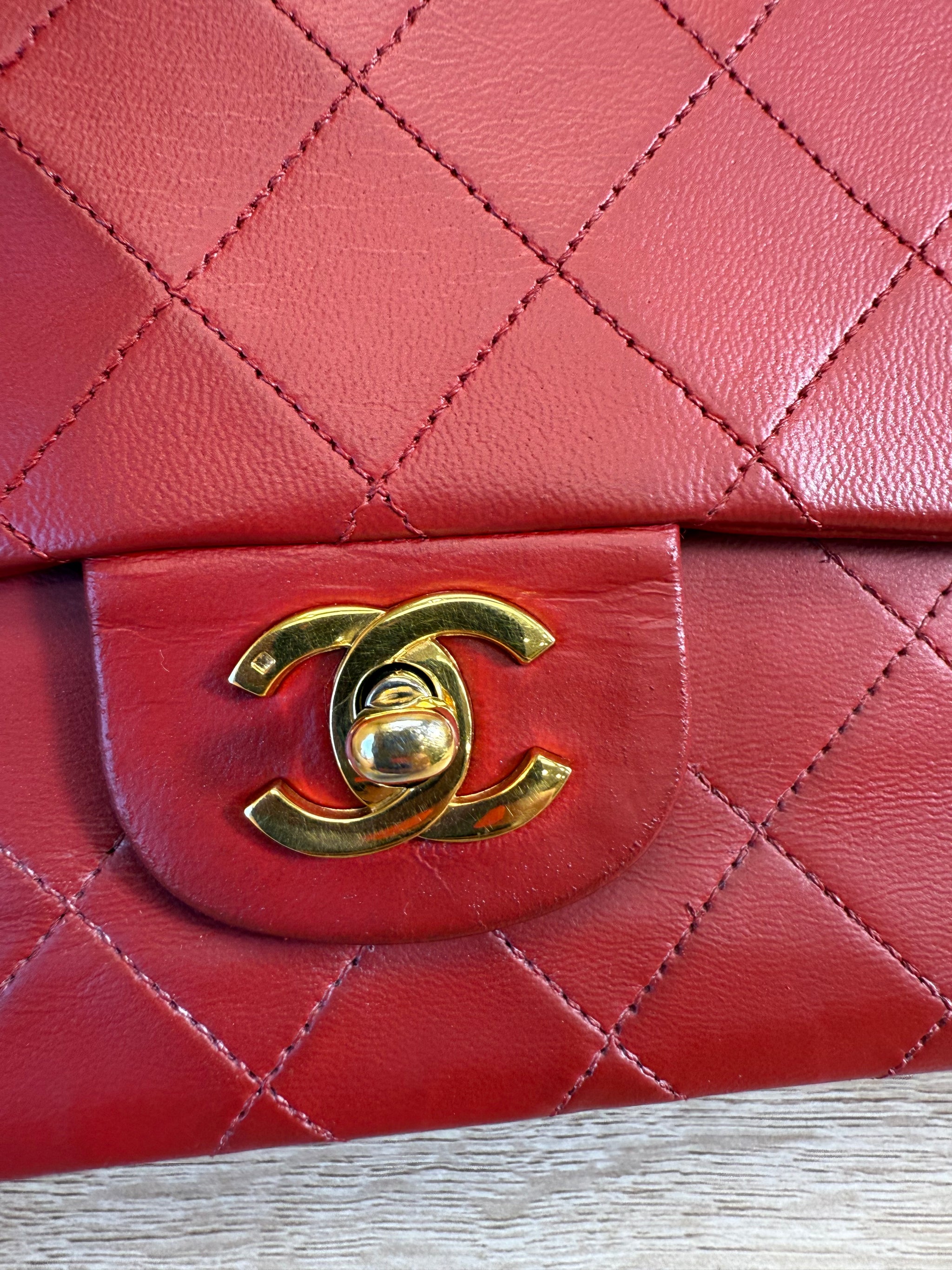 Chanel Red Calfskin Quilted Medium Double Flap Bag