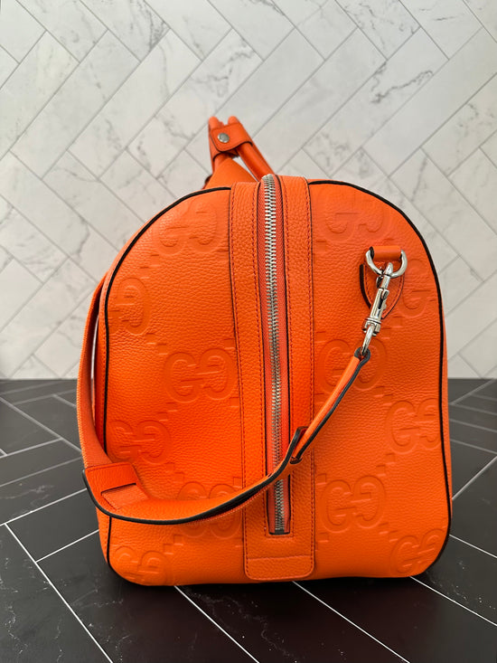 BRAND NEW Gucci Orange Jumbo GG Embossed Leather Duffle Bag Bandouliere
