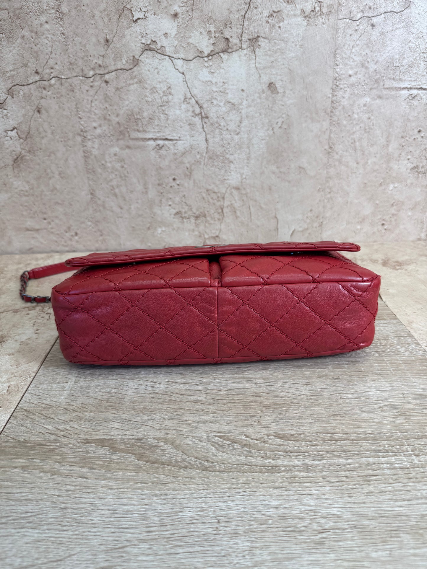 Chanel Red Double Pocket Stitch Chain Crossbody Bag