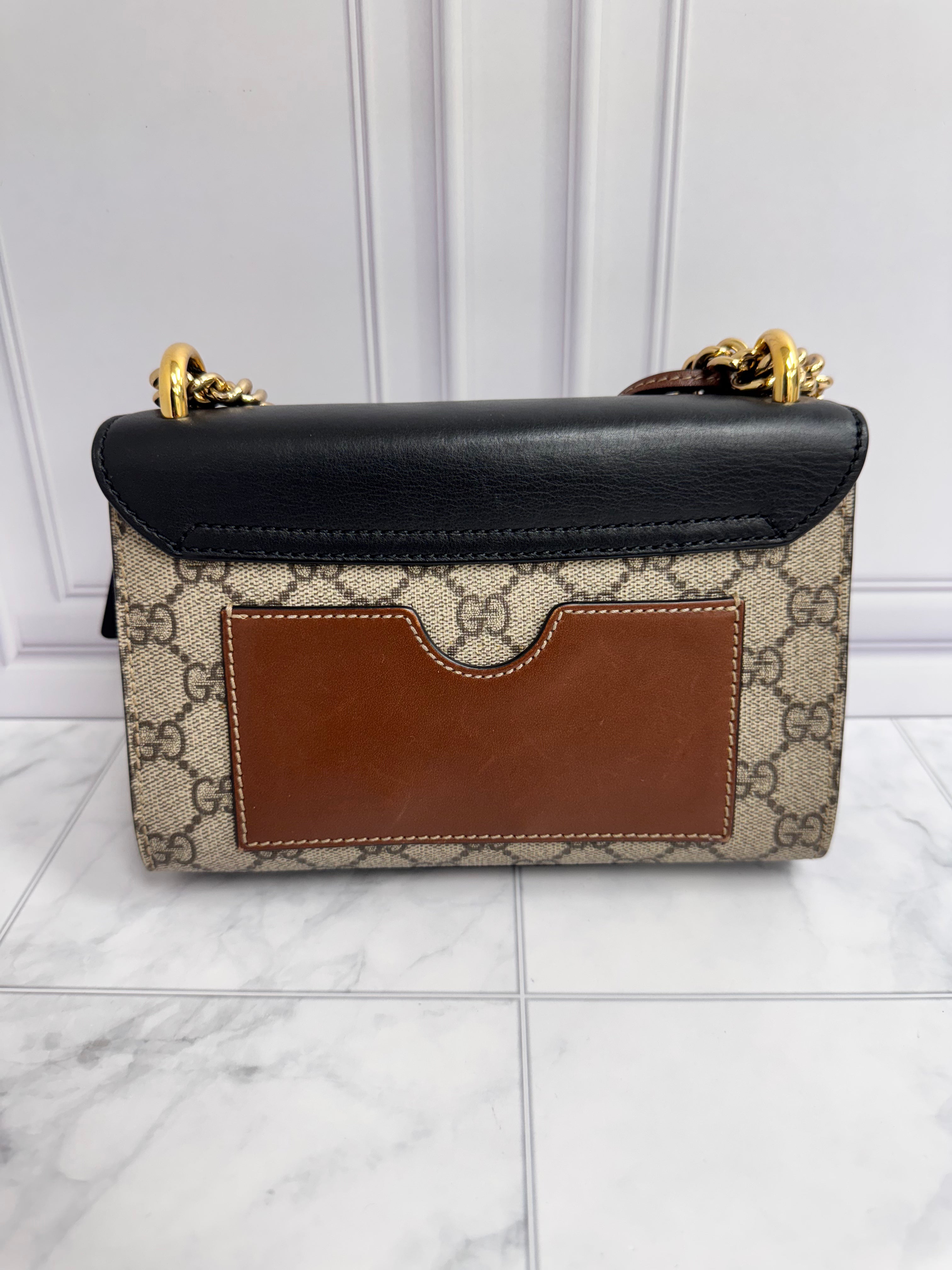*DONS DROP* Gucci Black And Beige Leather And Coated Canvas Padlock Small Shoulder Bag