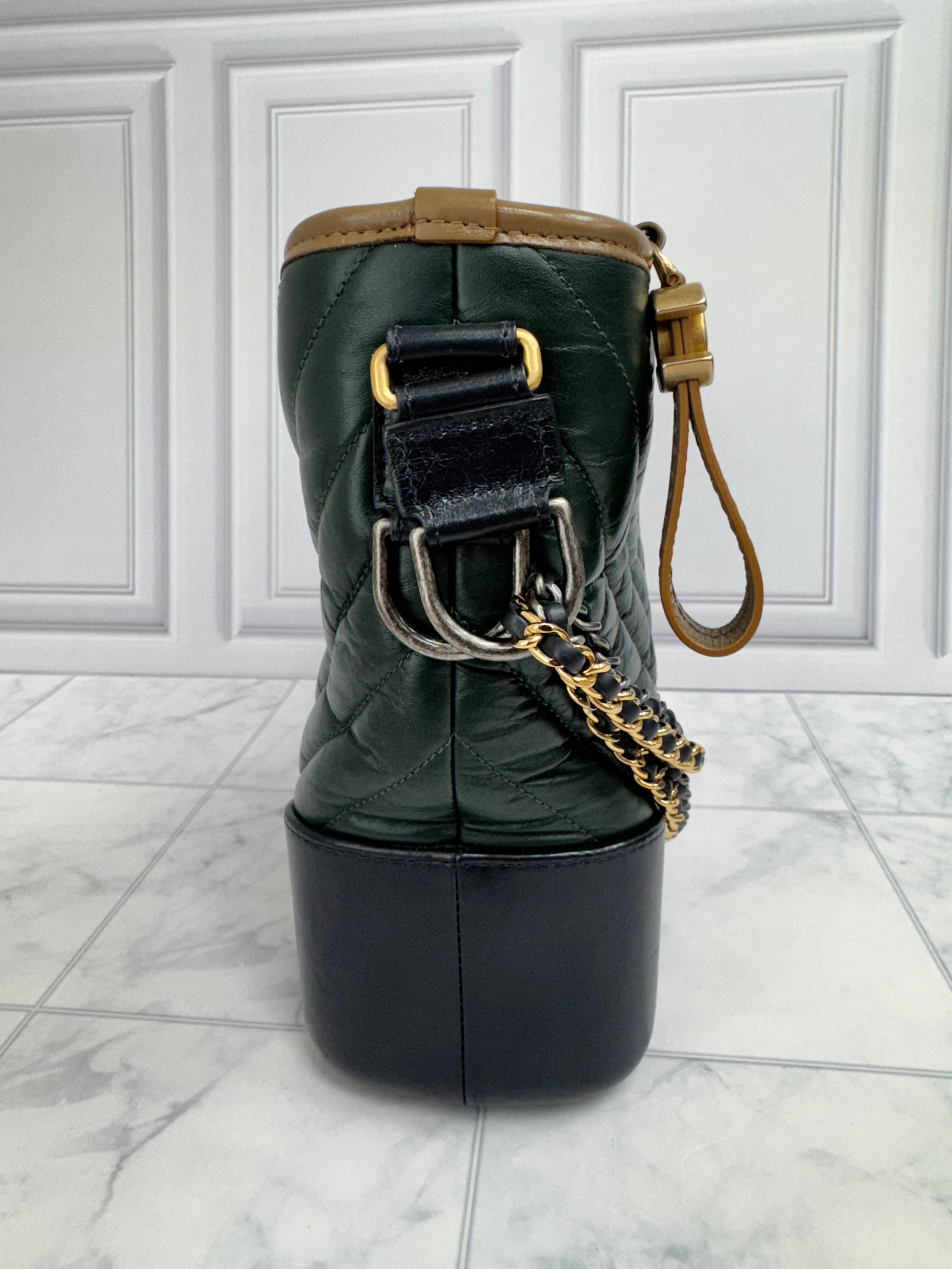 Chanel Green And Blue Chevron Quilted Aged Calfskin Leather Gabrielle Medium Hobo Bag