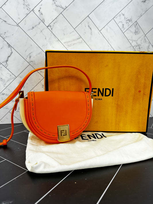 Fendi Orange Moonlight Gold Hardware Crossbody Bag