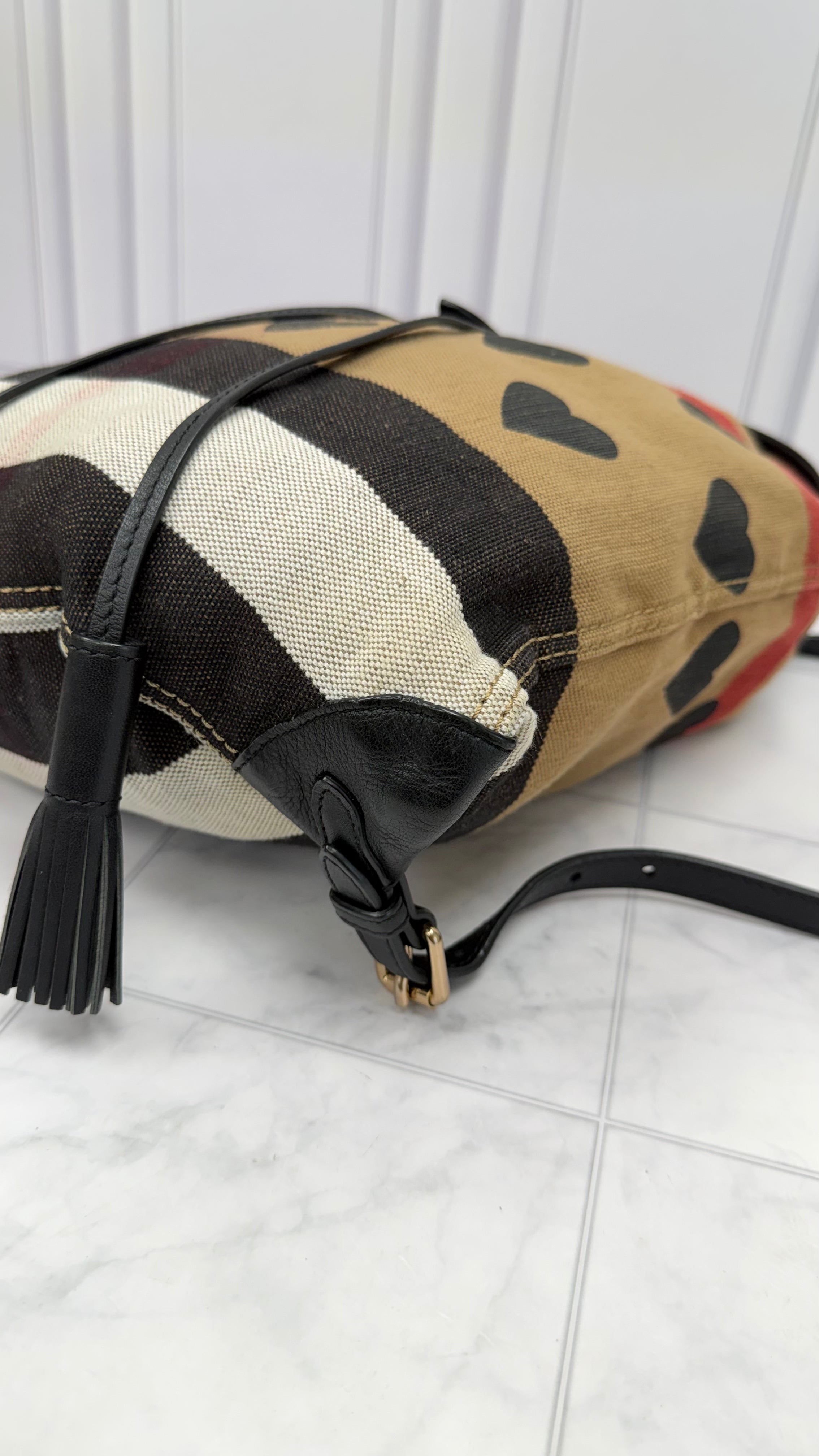 Burberry Heart Mega Check Overdyed Canvas Backpack