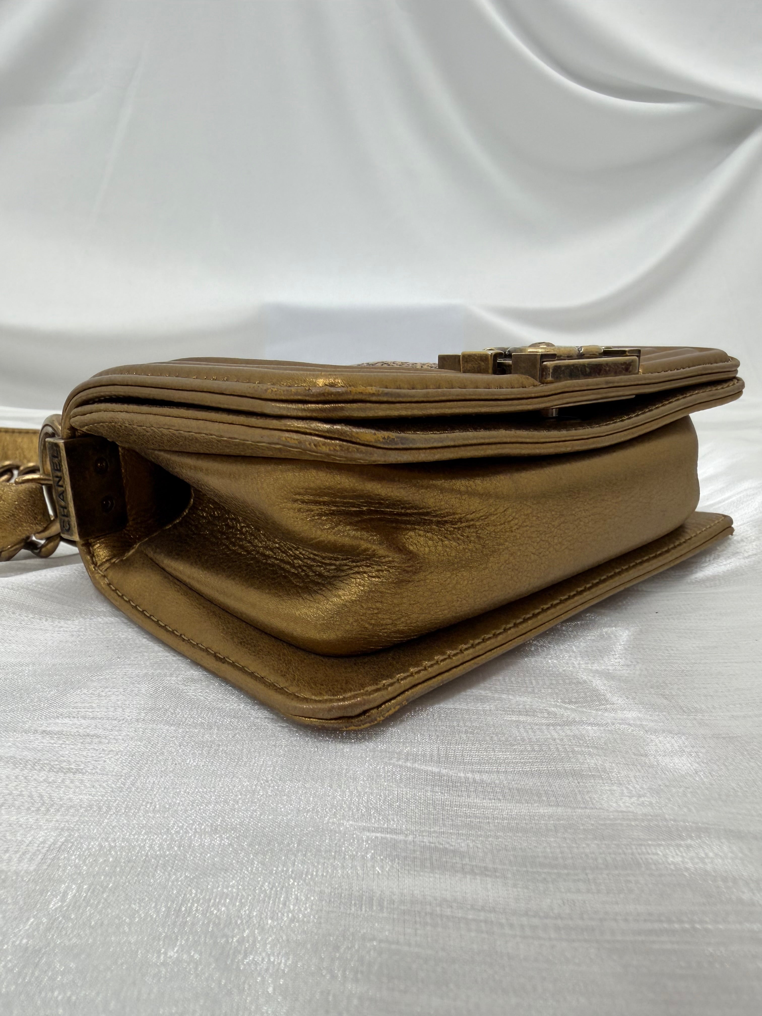 Chanel Metallic Gold Galuchat Stingray Mini Boy Flap Bag