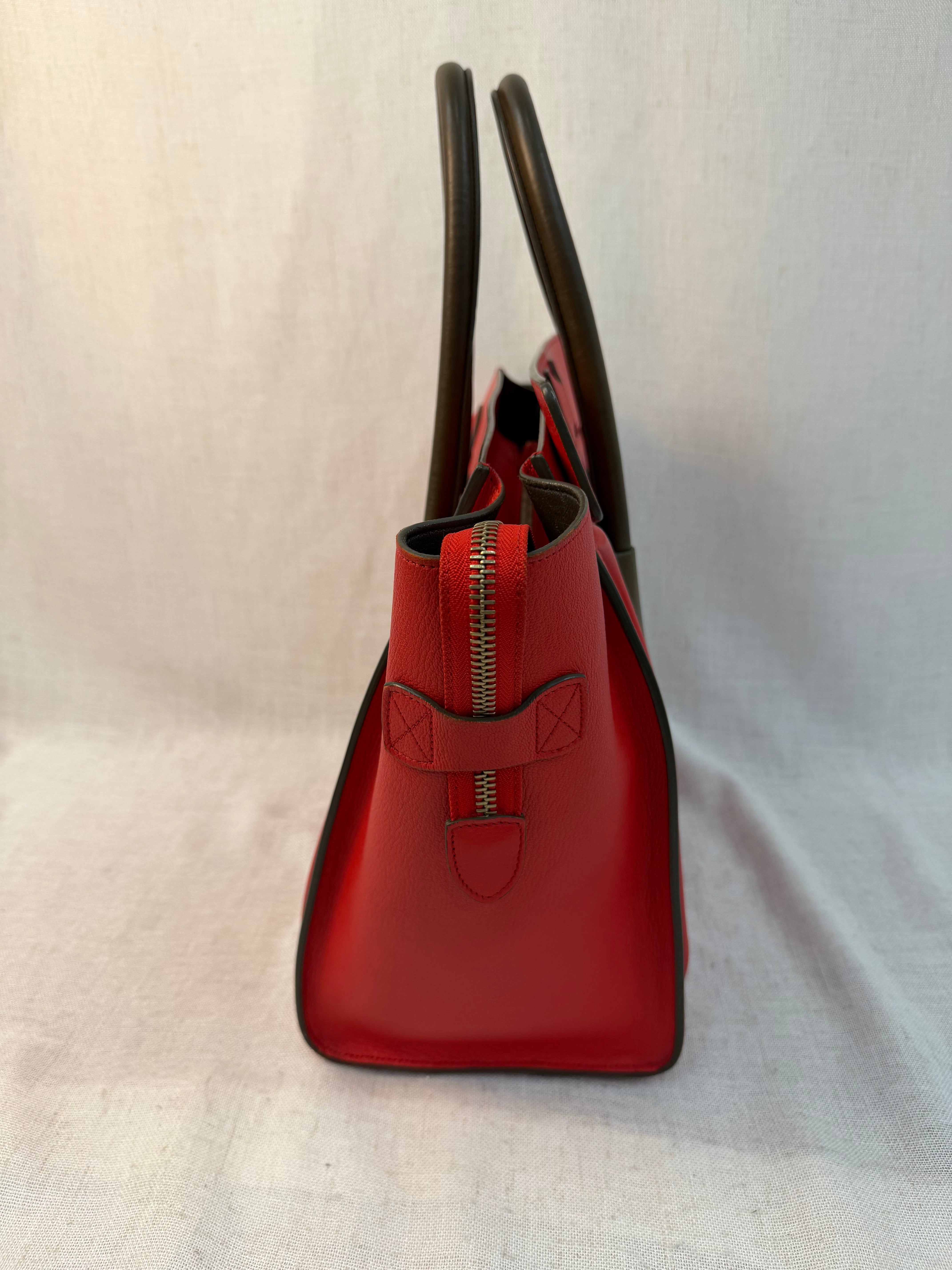 Celine Red Leather Mini Luggage Tote