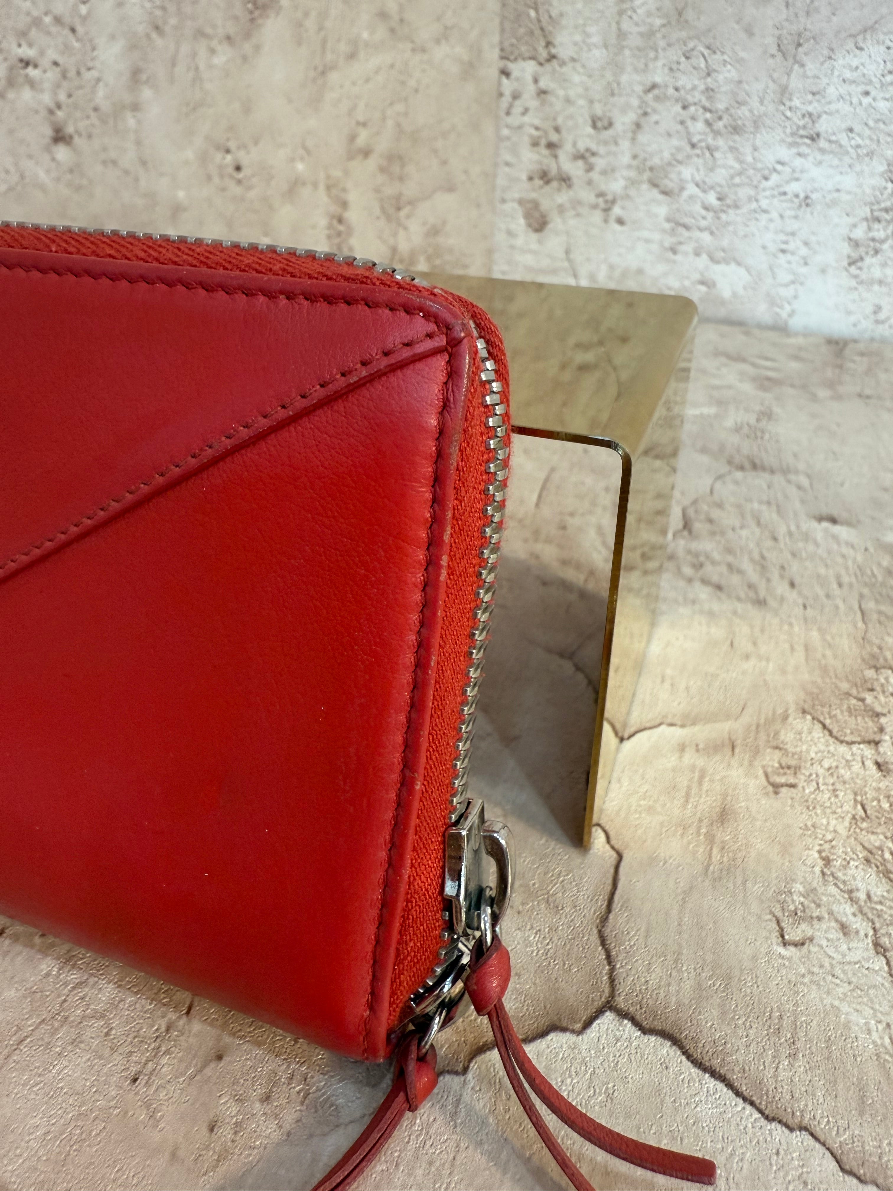 Balenciaga Red Calfskin Leather Zippy Wallet