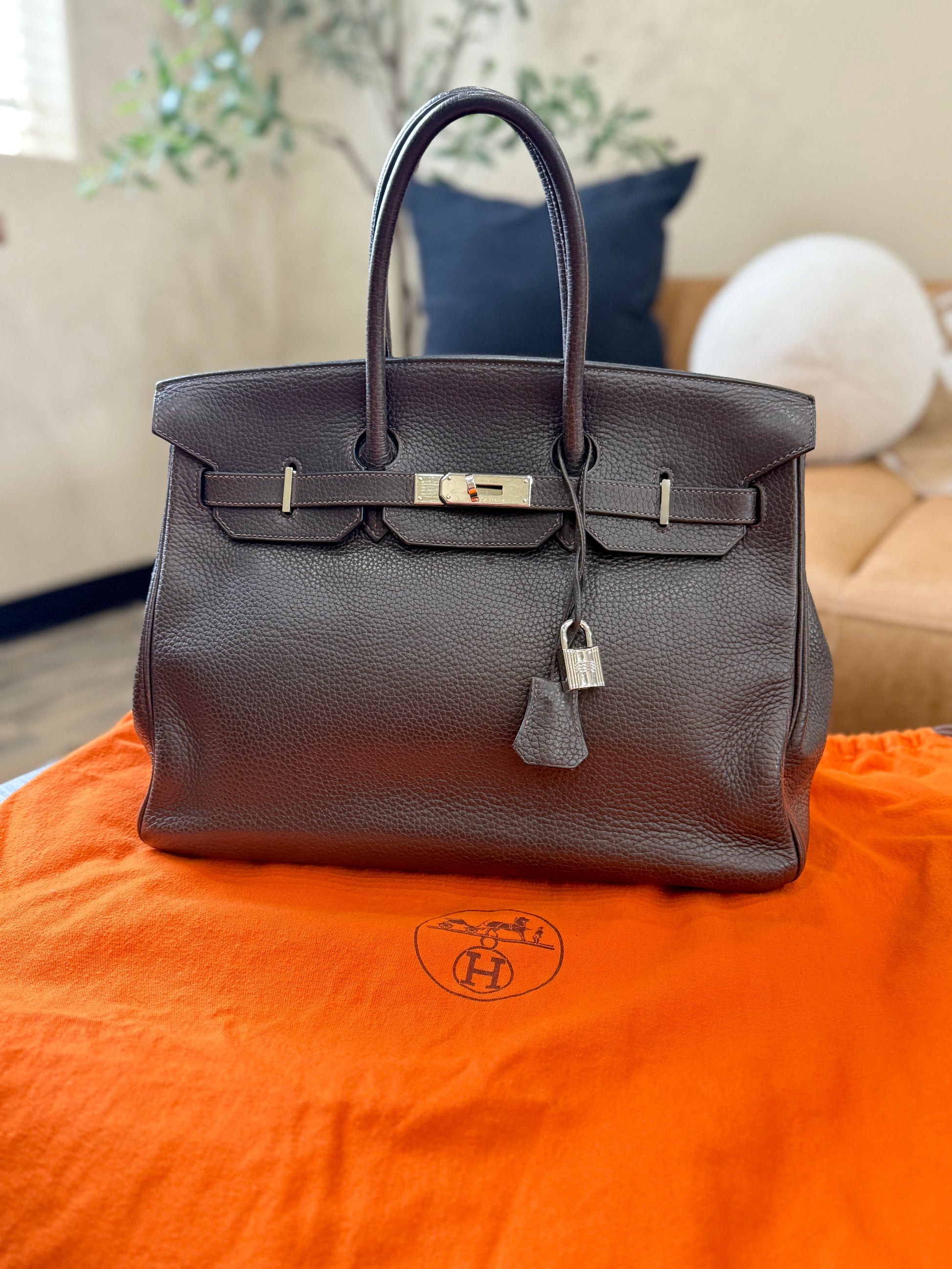 Hermes Dark Brown Clemence Leather Birkin 35