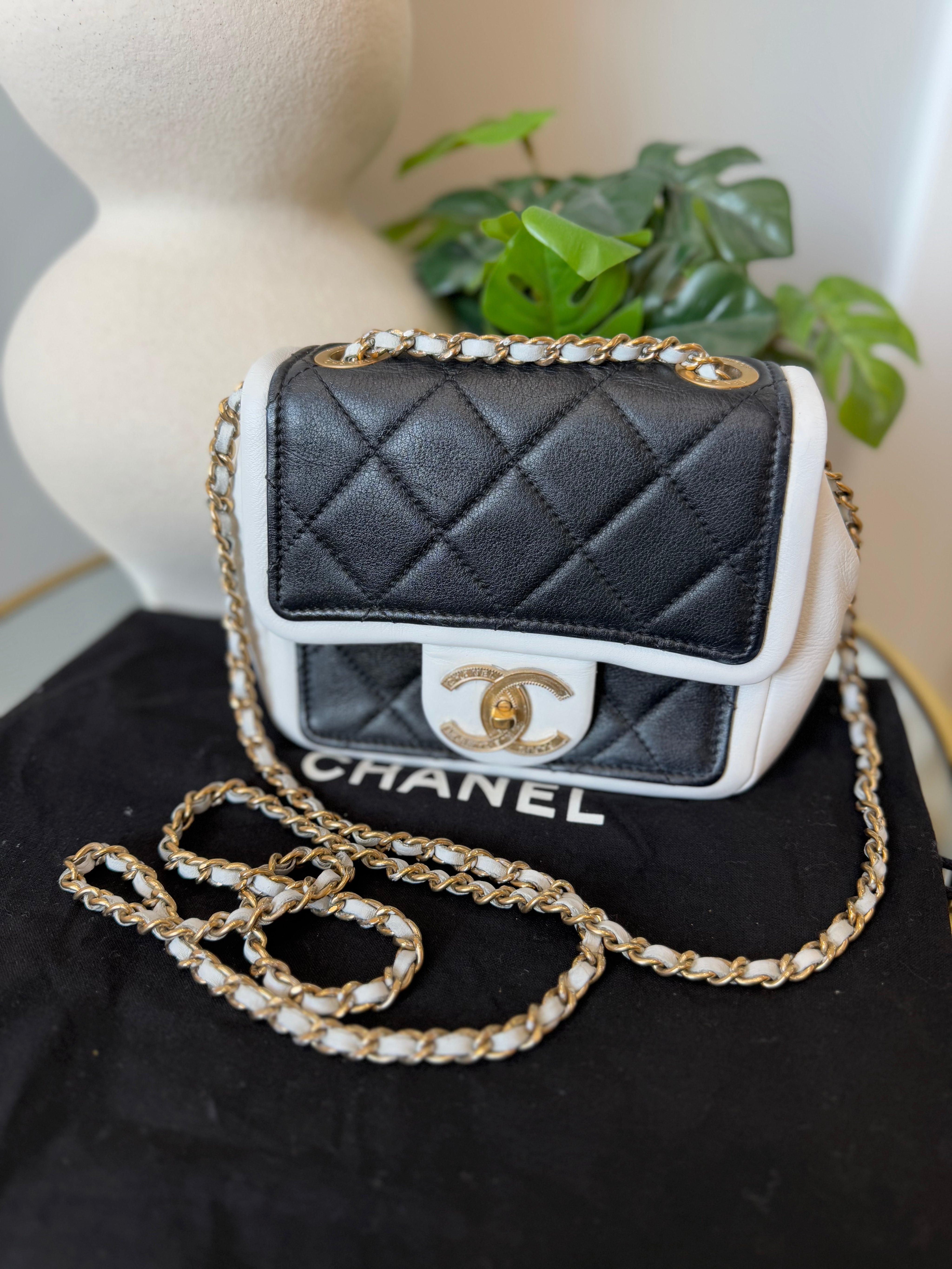 Chanel White & Black Lambskin Mini Flap Bag