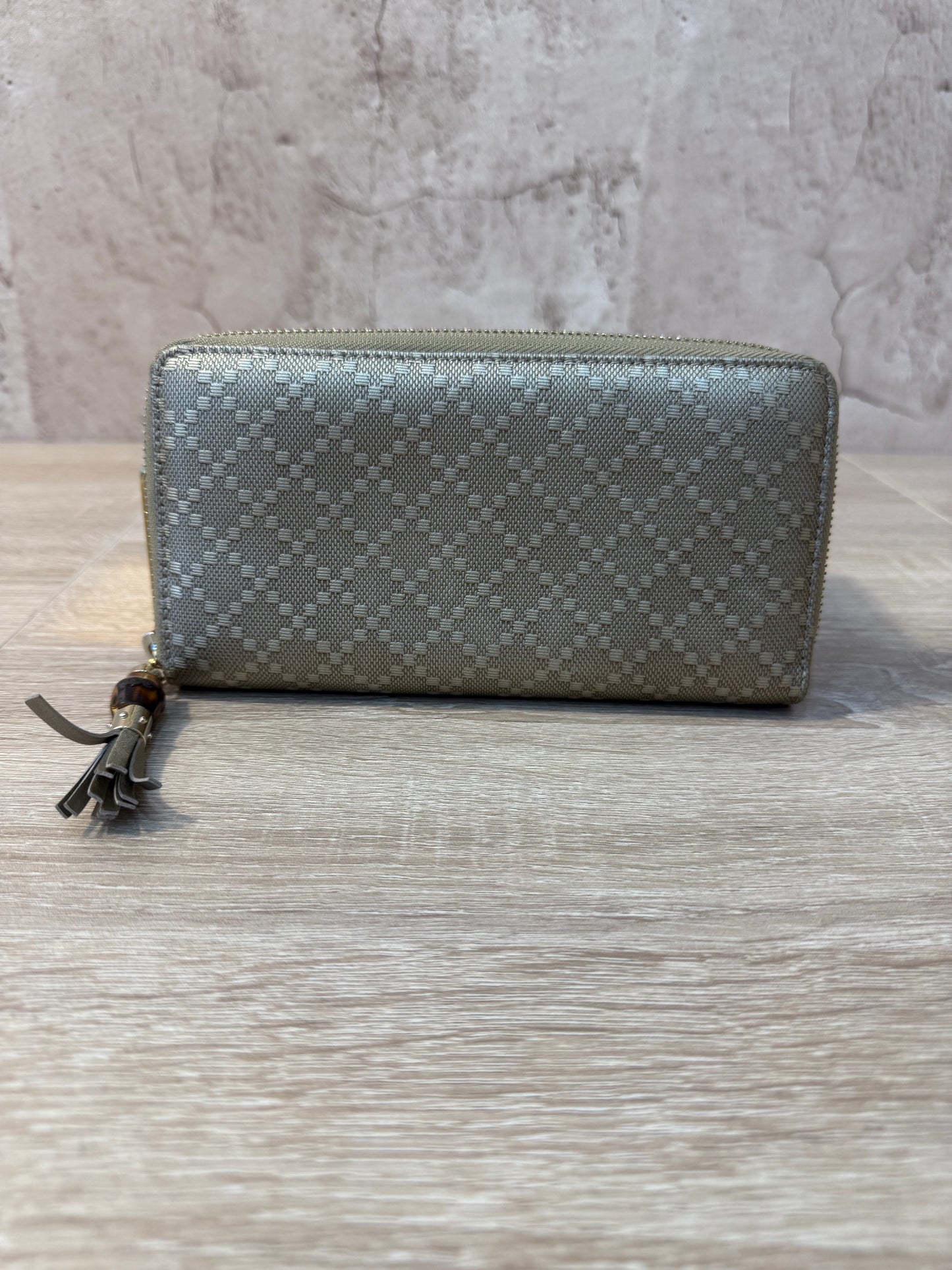 Gucci Gold Diamanté Leather Bamboo Zippy Wallet