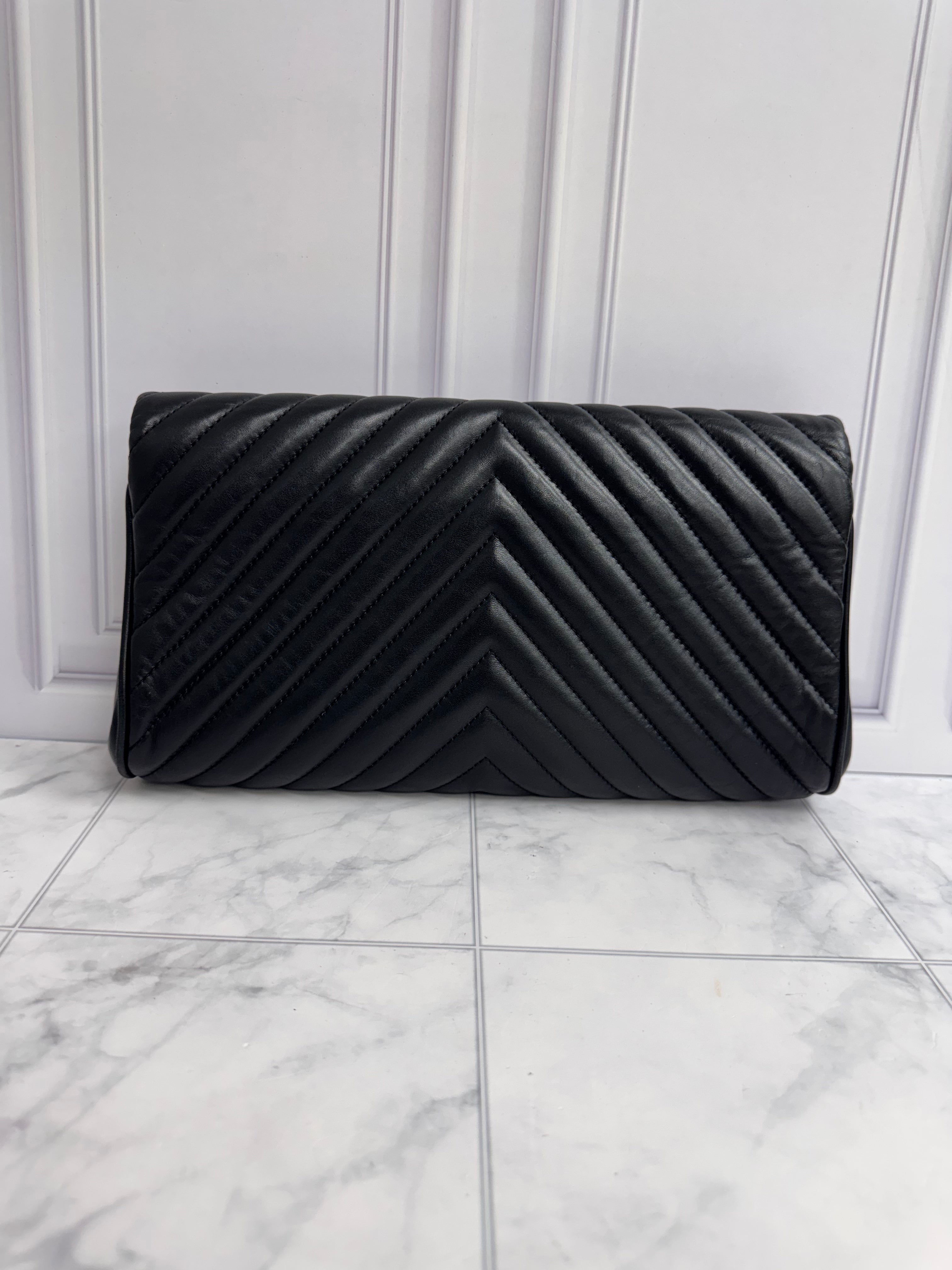 Chanel Black Quilted Leather Fold Up Again Clutch Bag