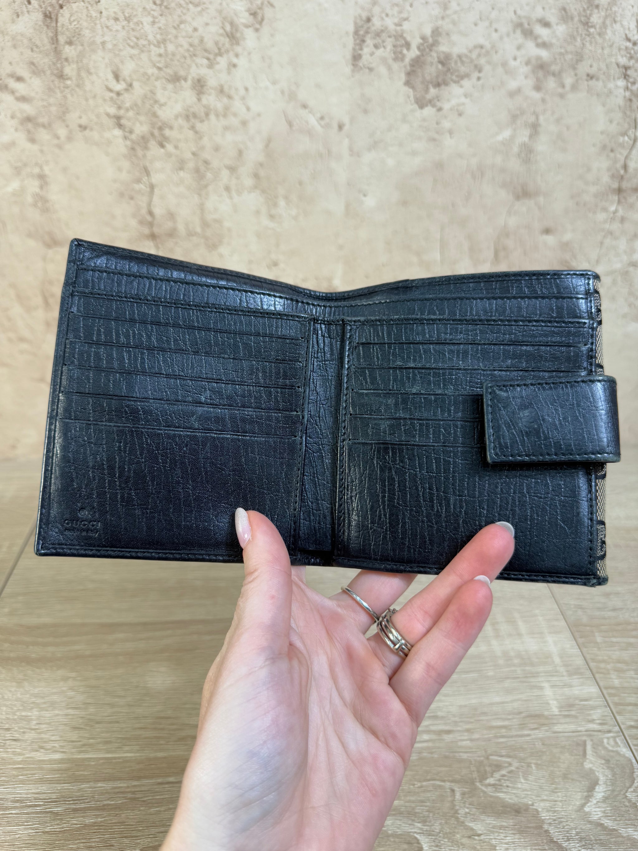 Gucci Black GG Canvas Bamboo Compact Wallet