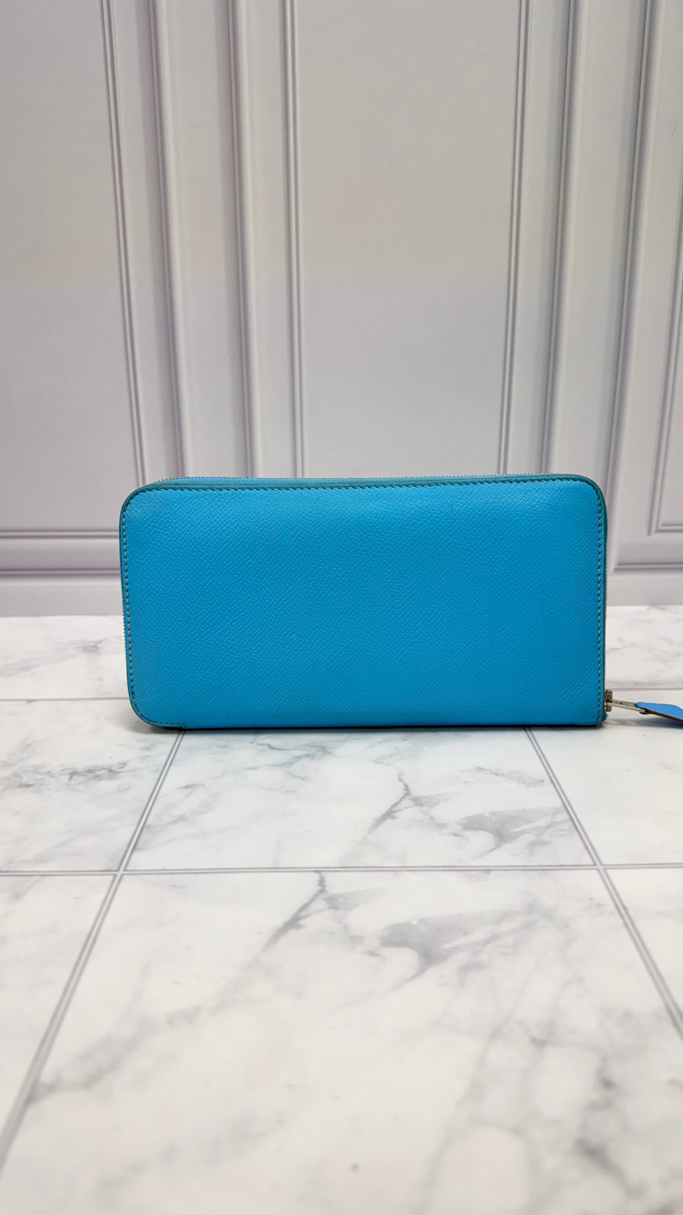 Hermes Sky Blue Epsom Leather Zippy Wallet