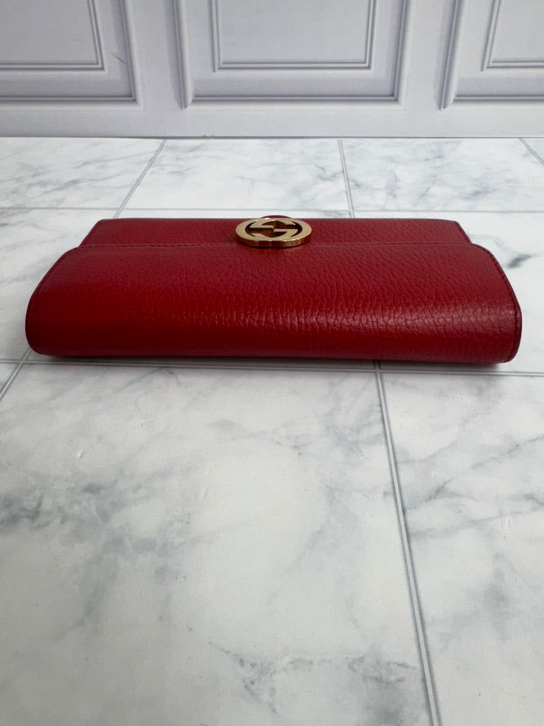 Gucci Red Grained Leather Long Wallet