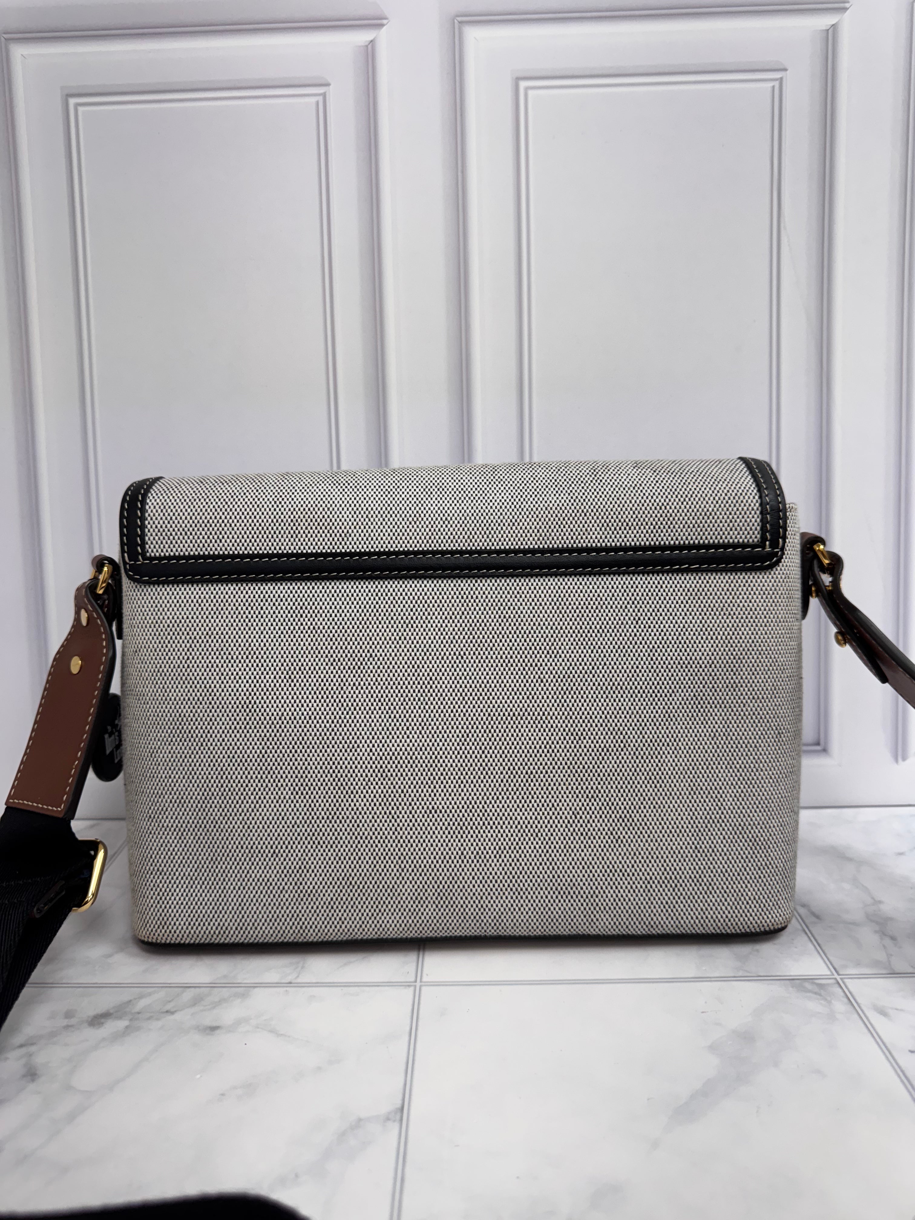 Burberry Grey And Black Print Canvas Horseferry Crossbody Bag