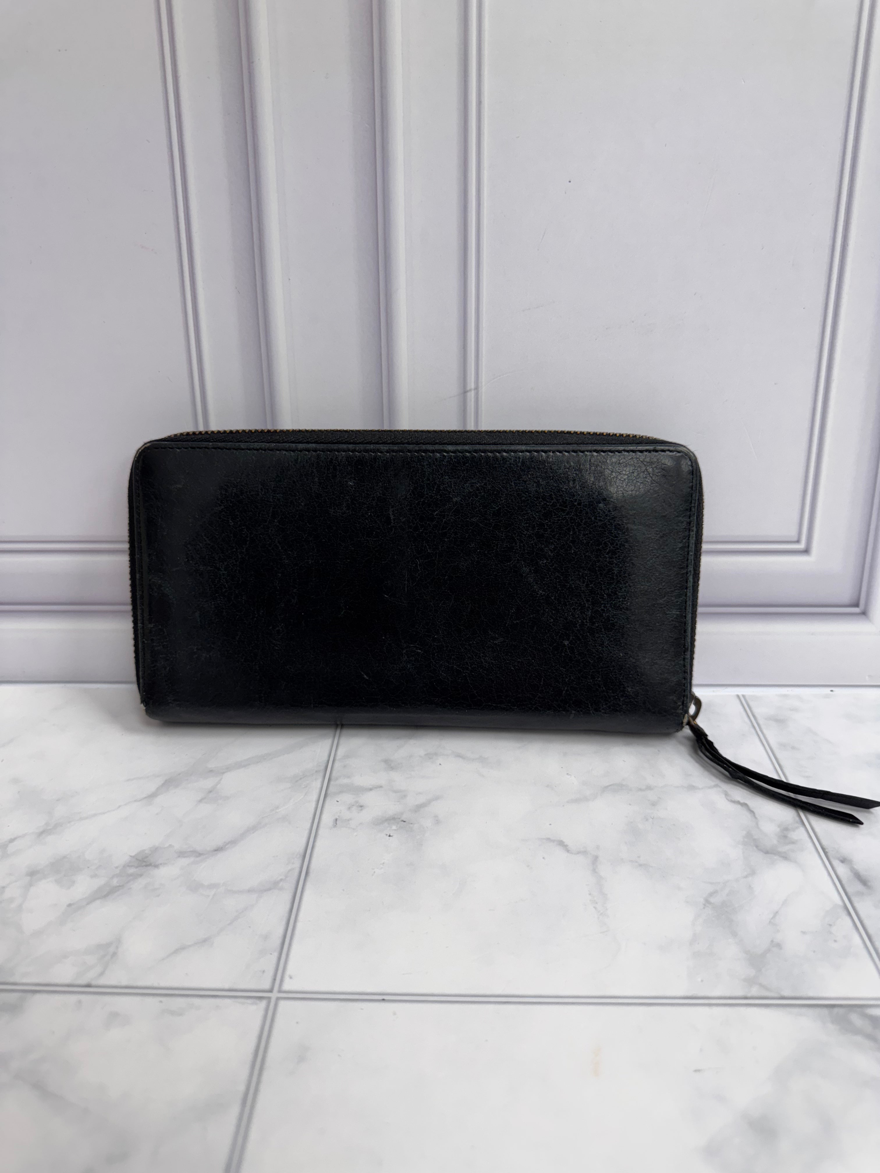 Balenciaga Black Leather Zippy Wallet