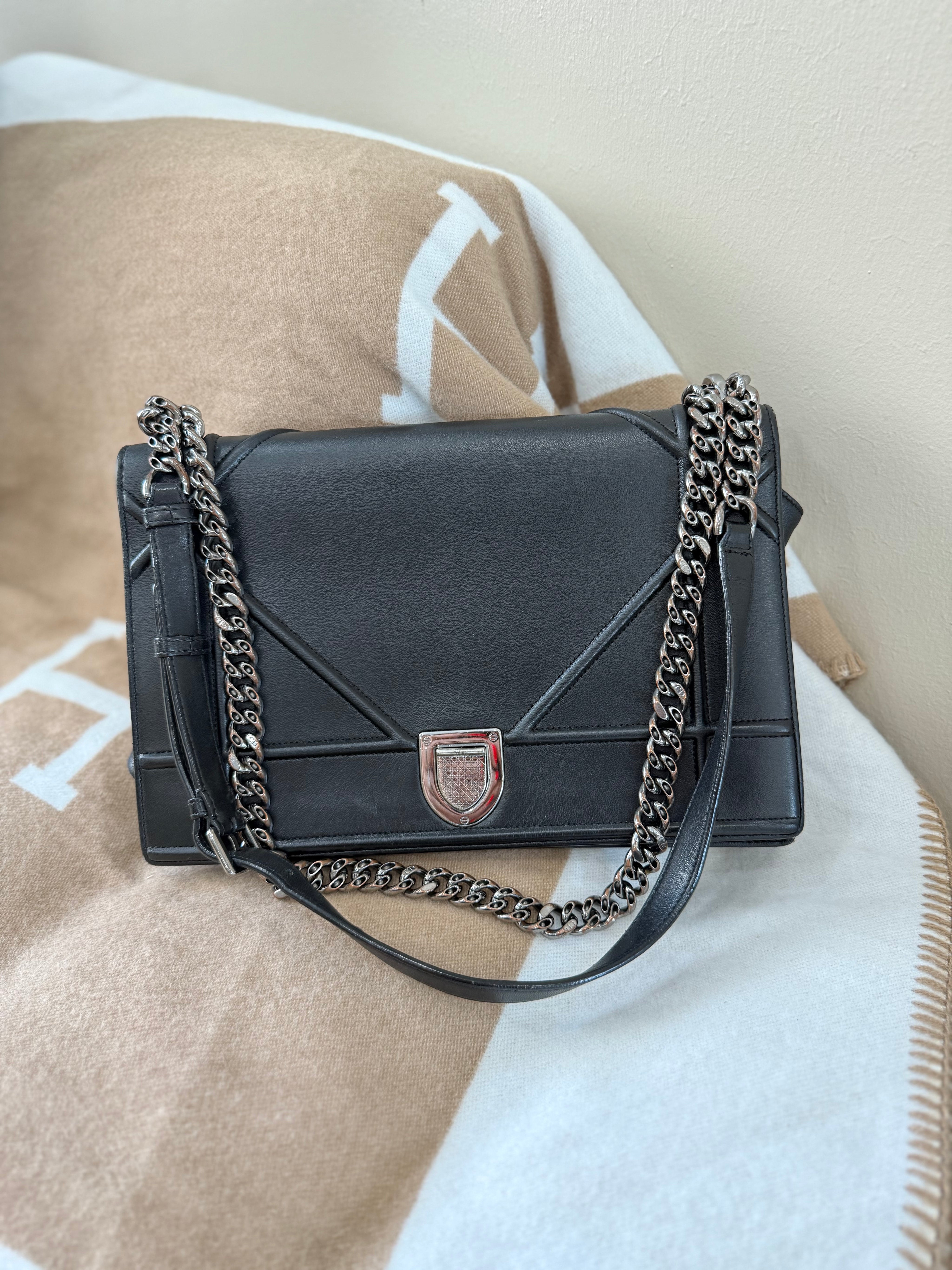 Christian Dior Black Leather Cannage Diorama Flap Bag