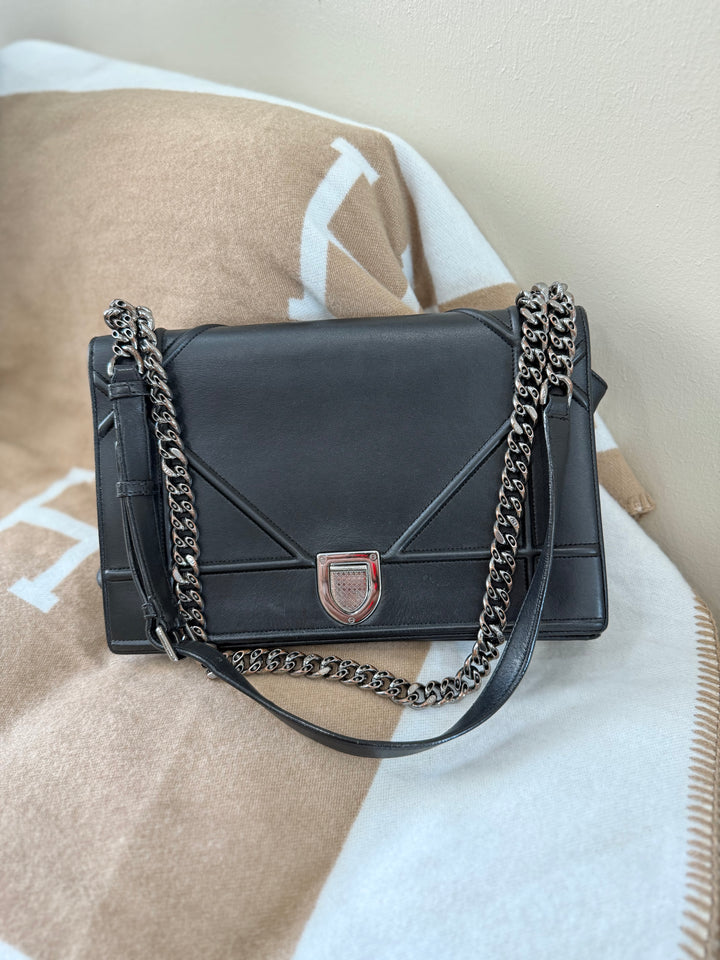 Christian Dior Black Leather Cannage Diorama Flap Bag