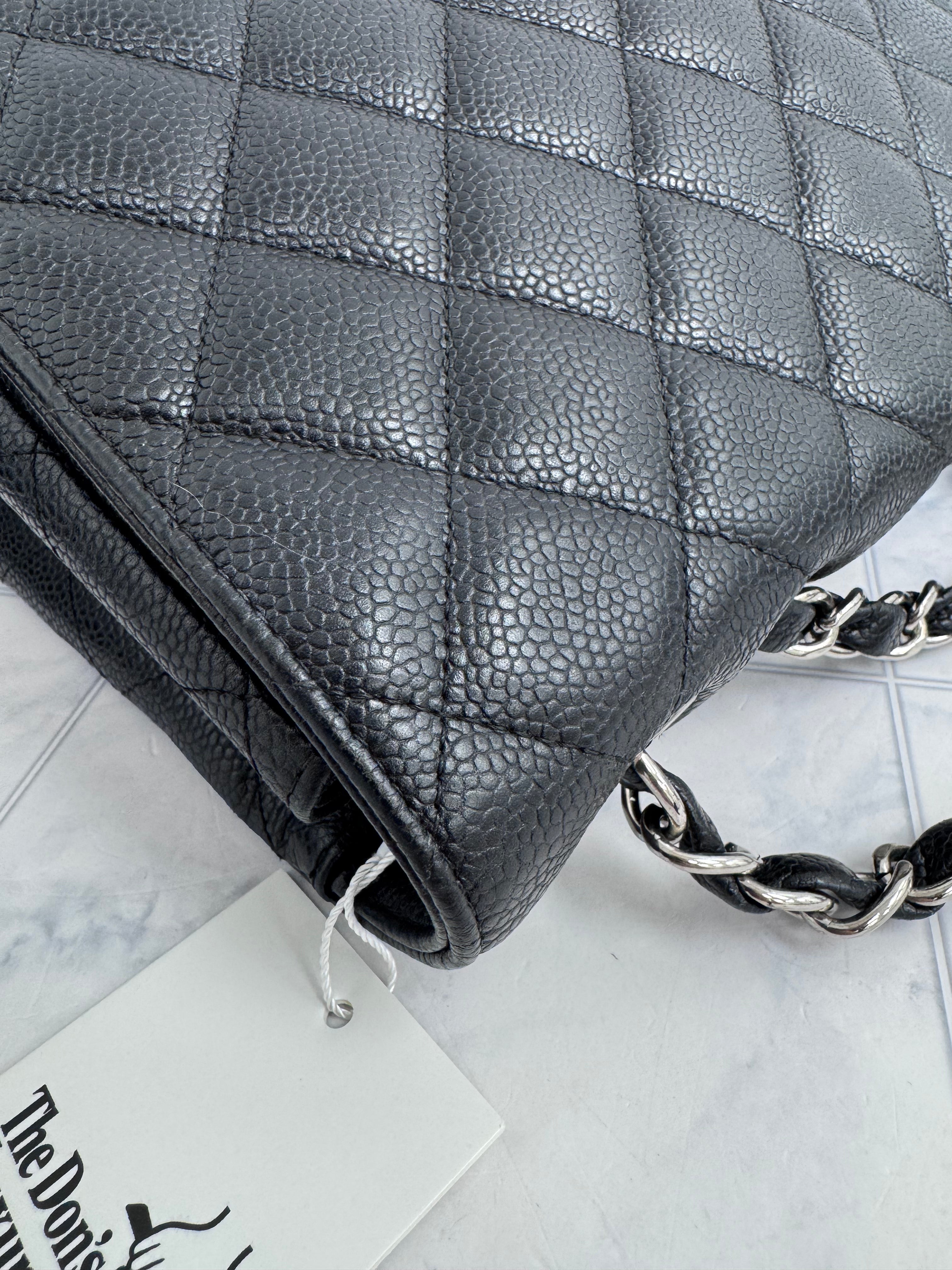 Chanel Black Quilted Caviar Leather Jumbo Classic Double Flap Bag