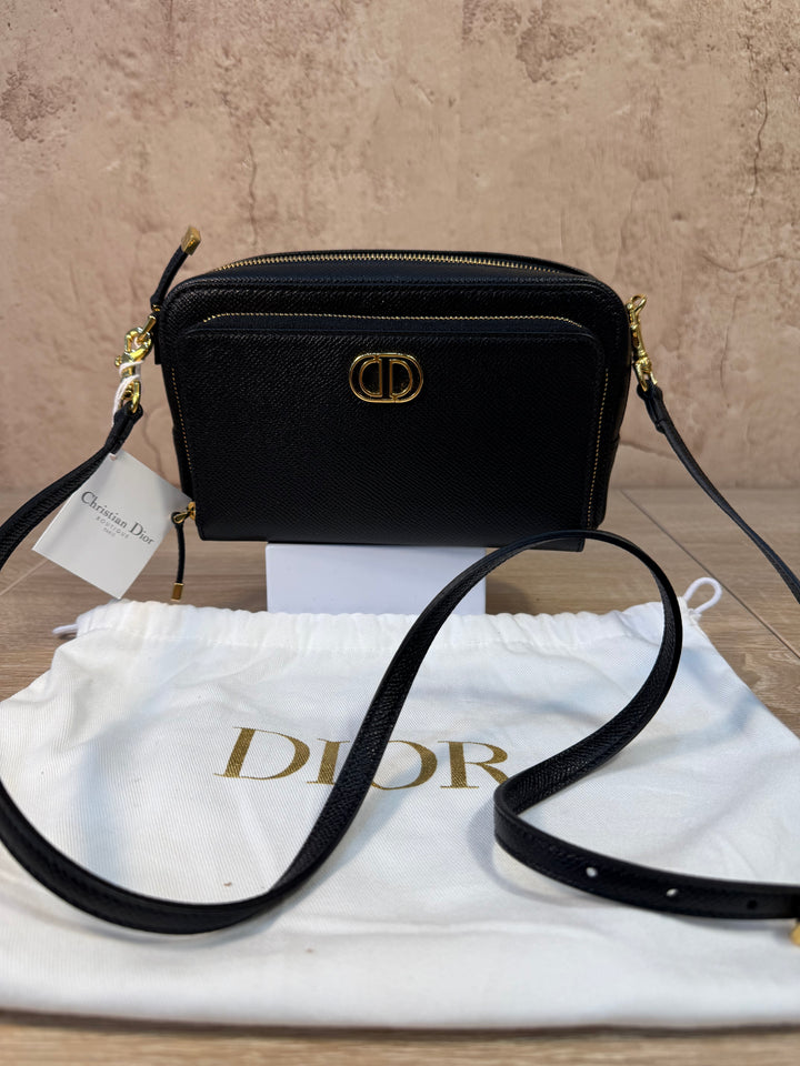 BRAND NEW- Christian Dior Black Calkskin Double Caro Pouch Shoulder Bag