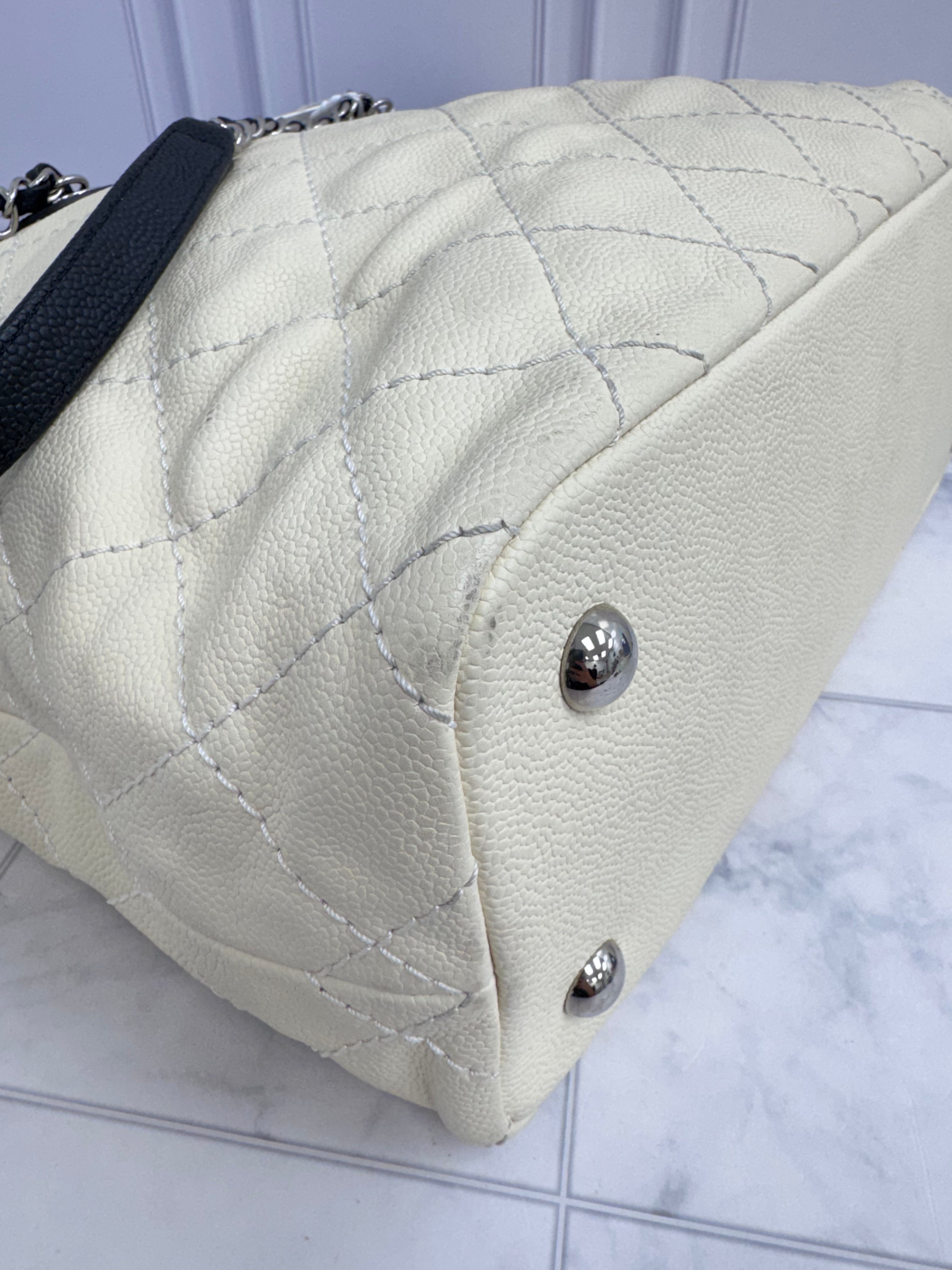 Chanel Cream Quilted Caviar Leather 'CC' Daily Shopping Tote Bag