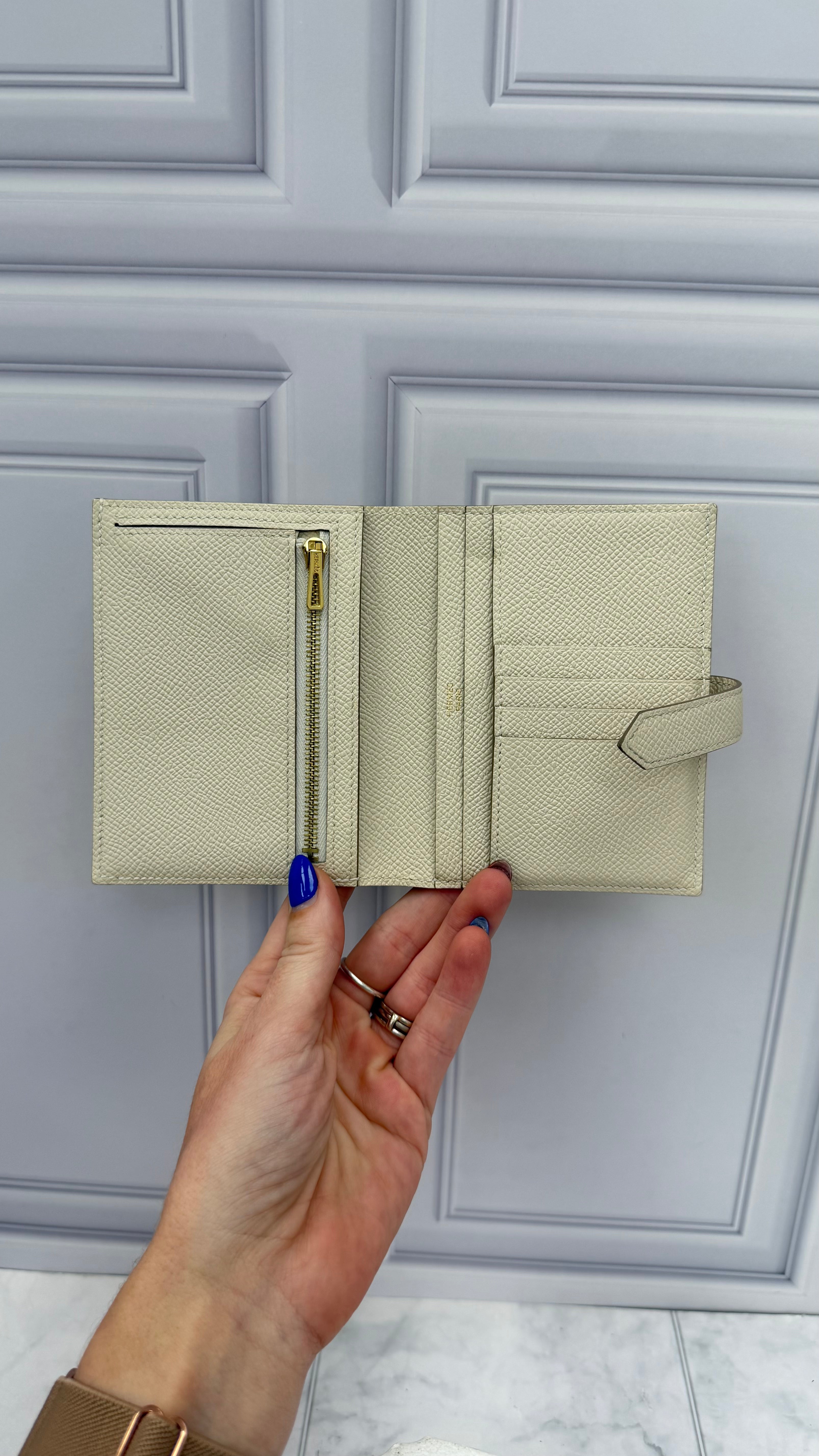 Hermes Craie Epsom Leather Compact Bearn Wallet