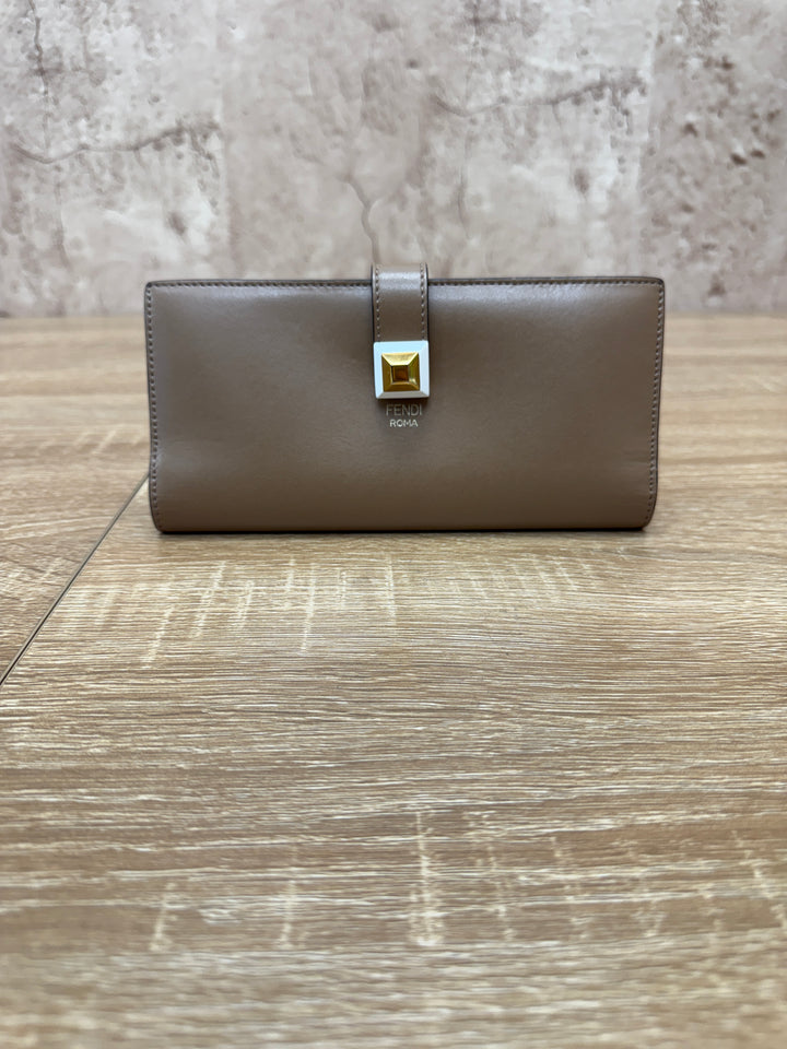 Fendi Tan Leather Studded Long Wallet