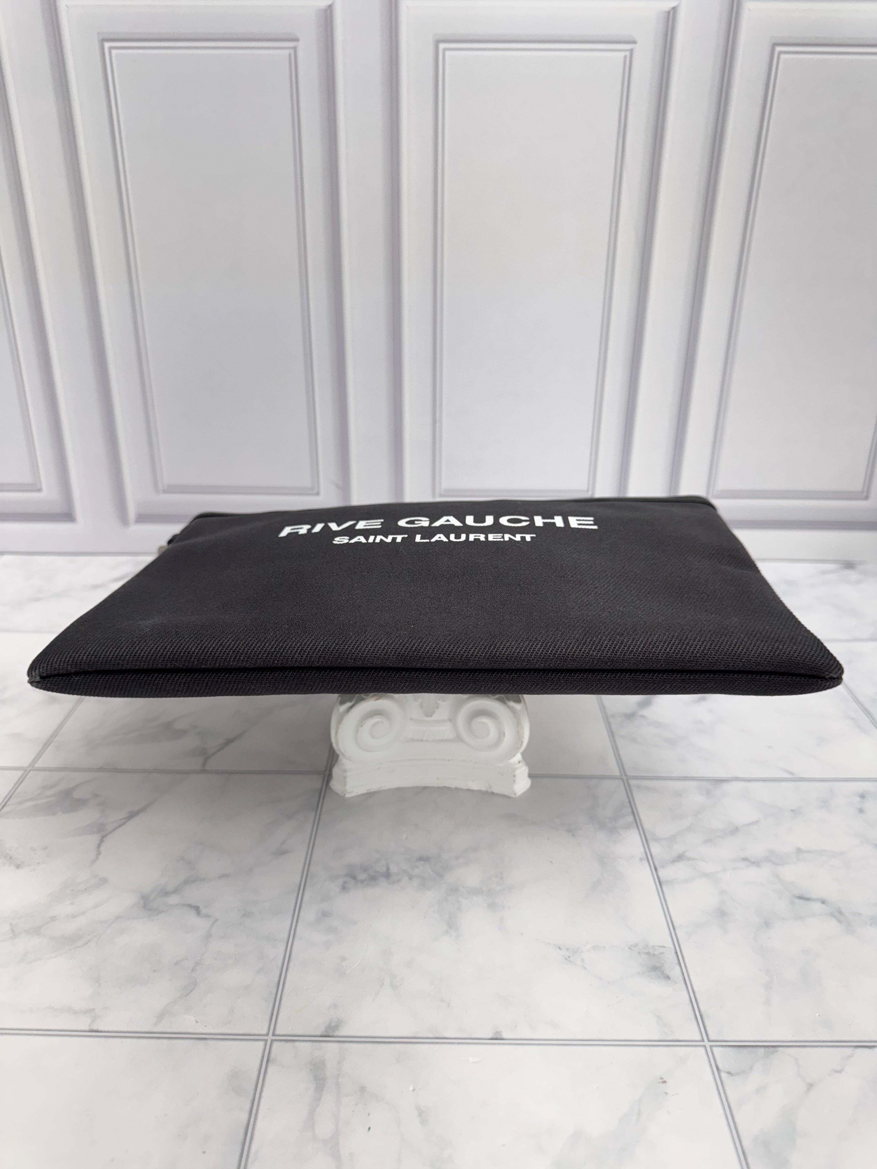 Saint Laurent YSL Dark Grey Canvas Rive Gauche Zipped Pouch