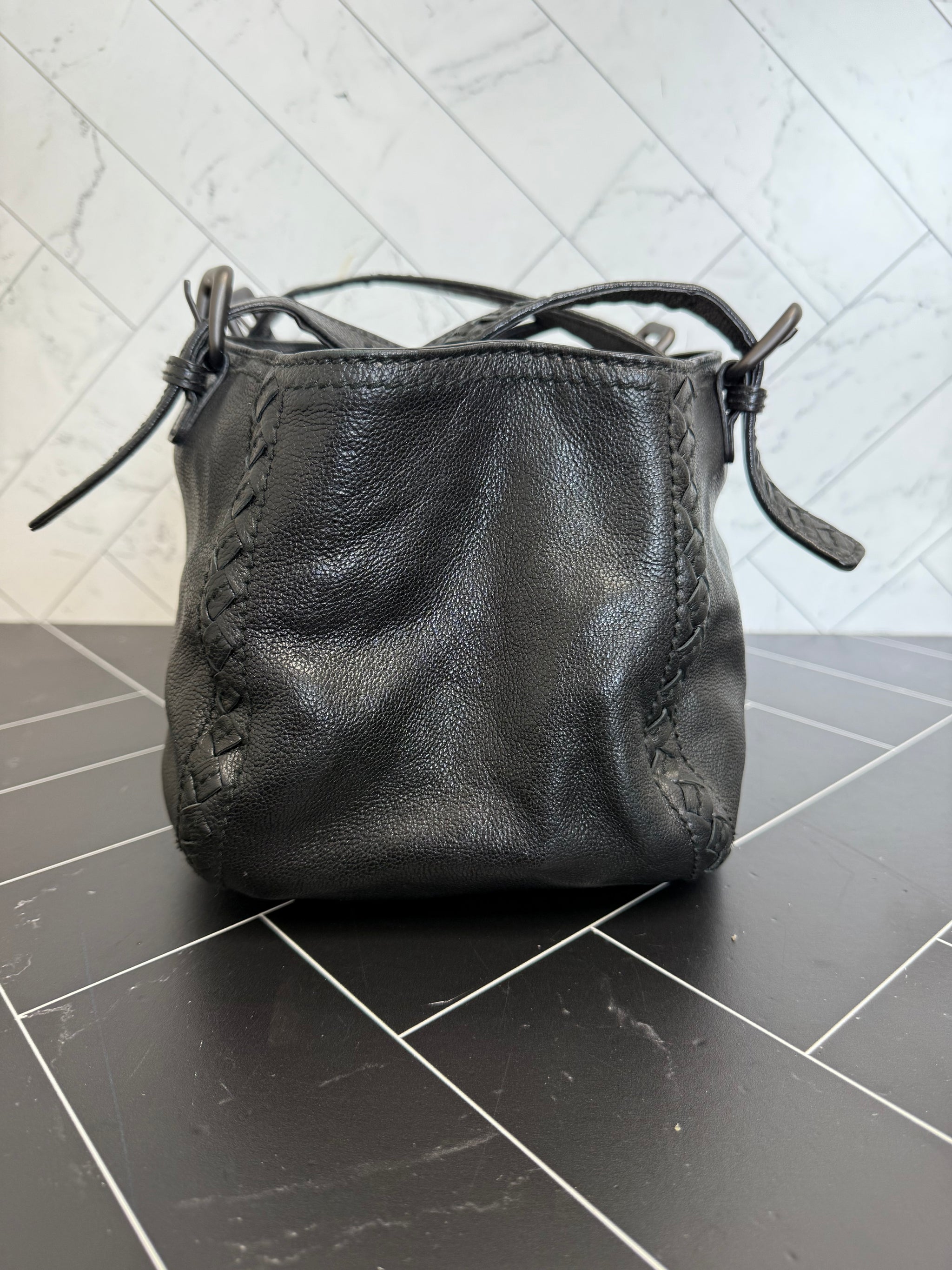 Bottega Veneta Black Intrecciato Leather Tote Bag