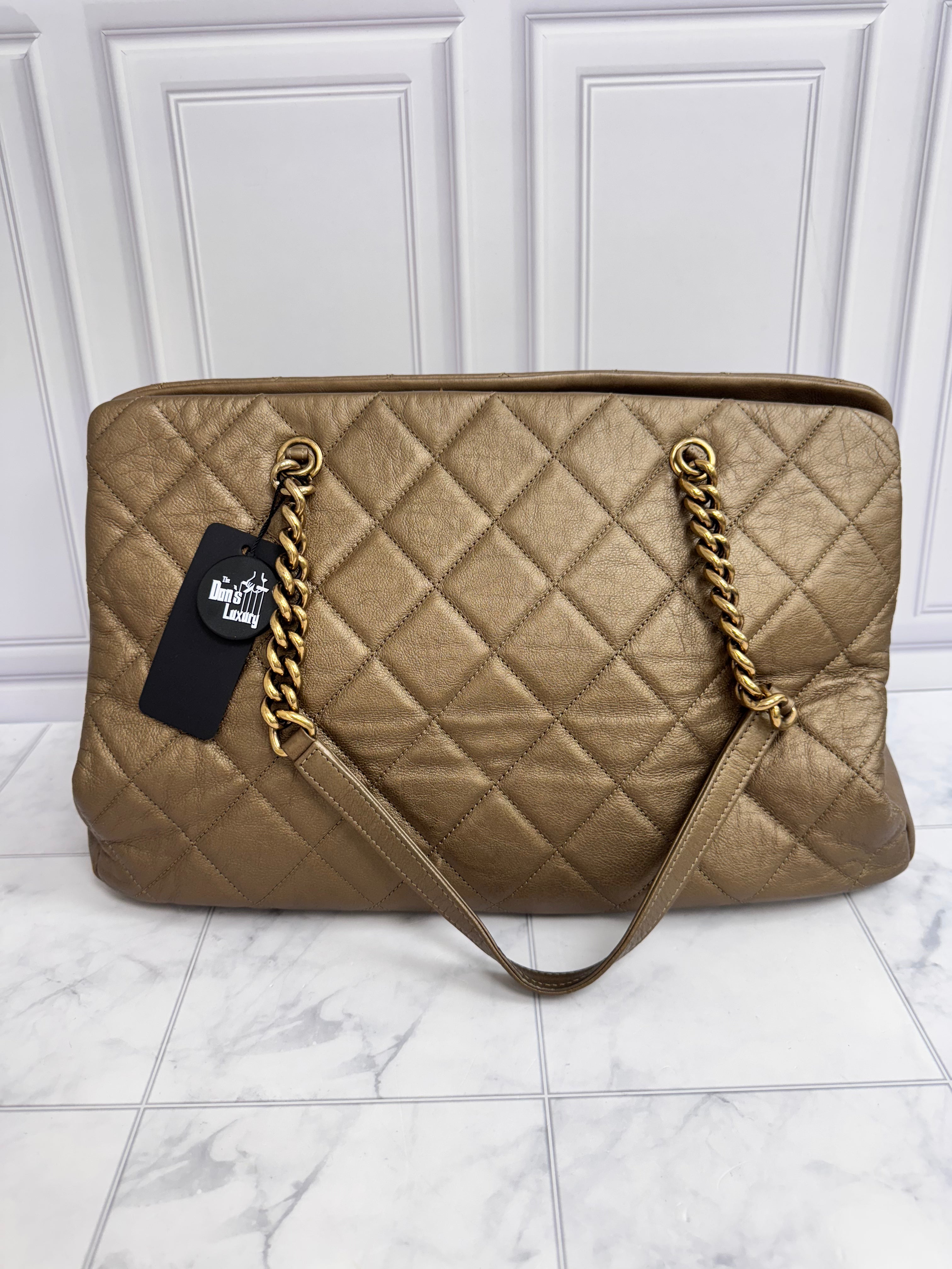 Chanel Dark Gold Quilted Leather CC Crown Tote Bag