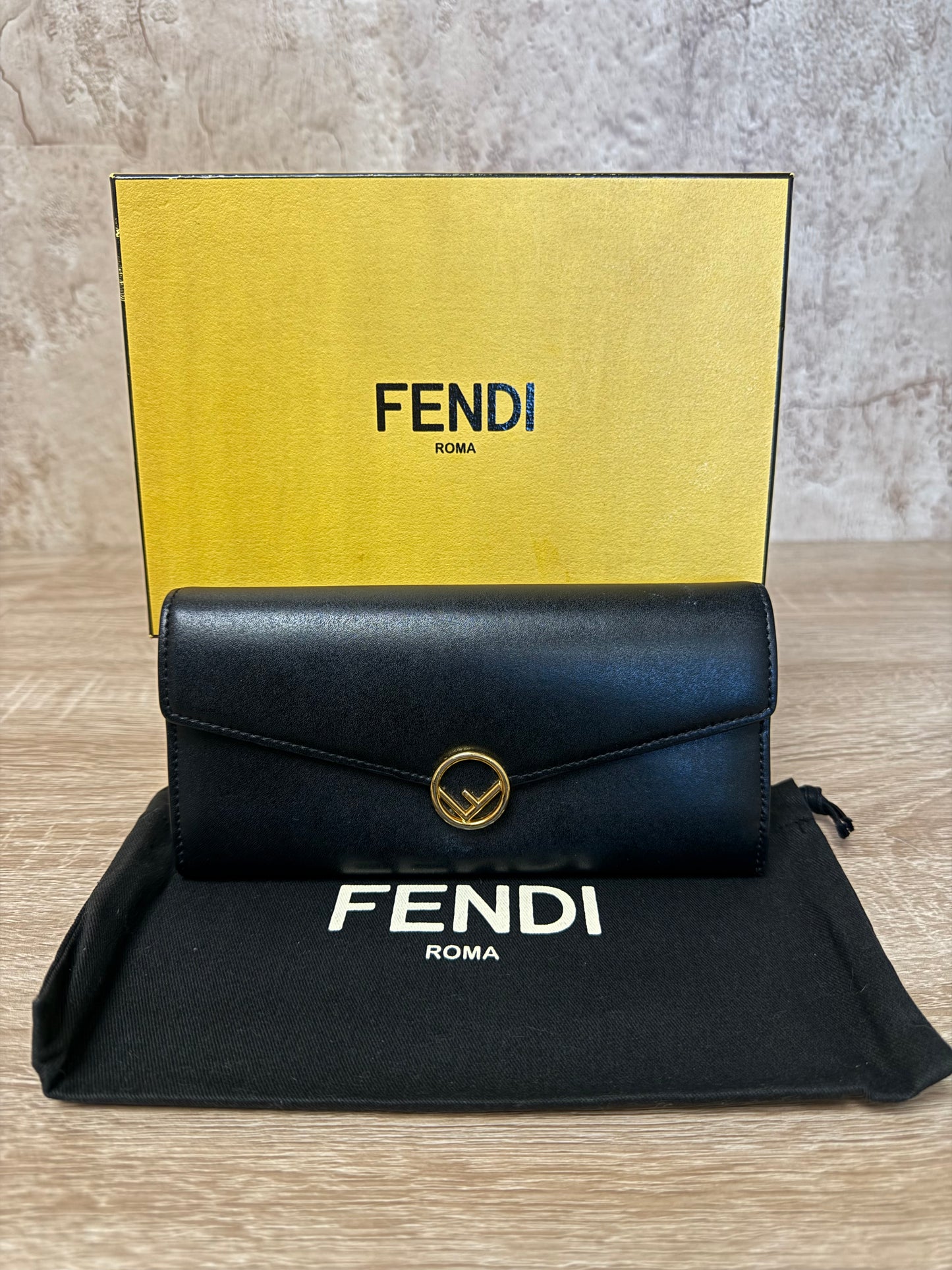 Fendi Black Leather Continental Long Wallet