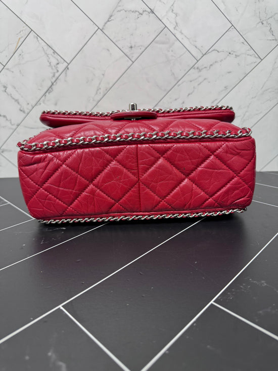 Chanel Red Crinkle Leather Running Chain Medium Single Flap