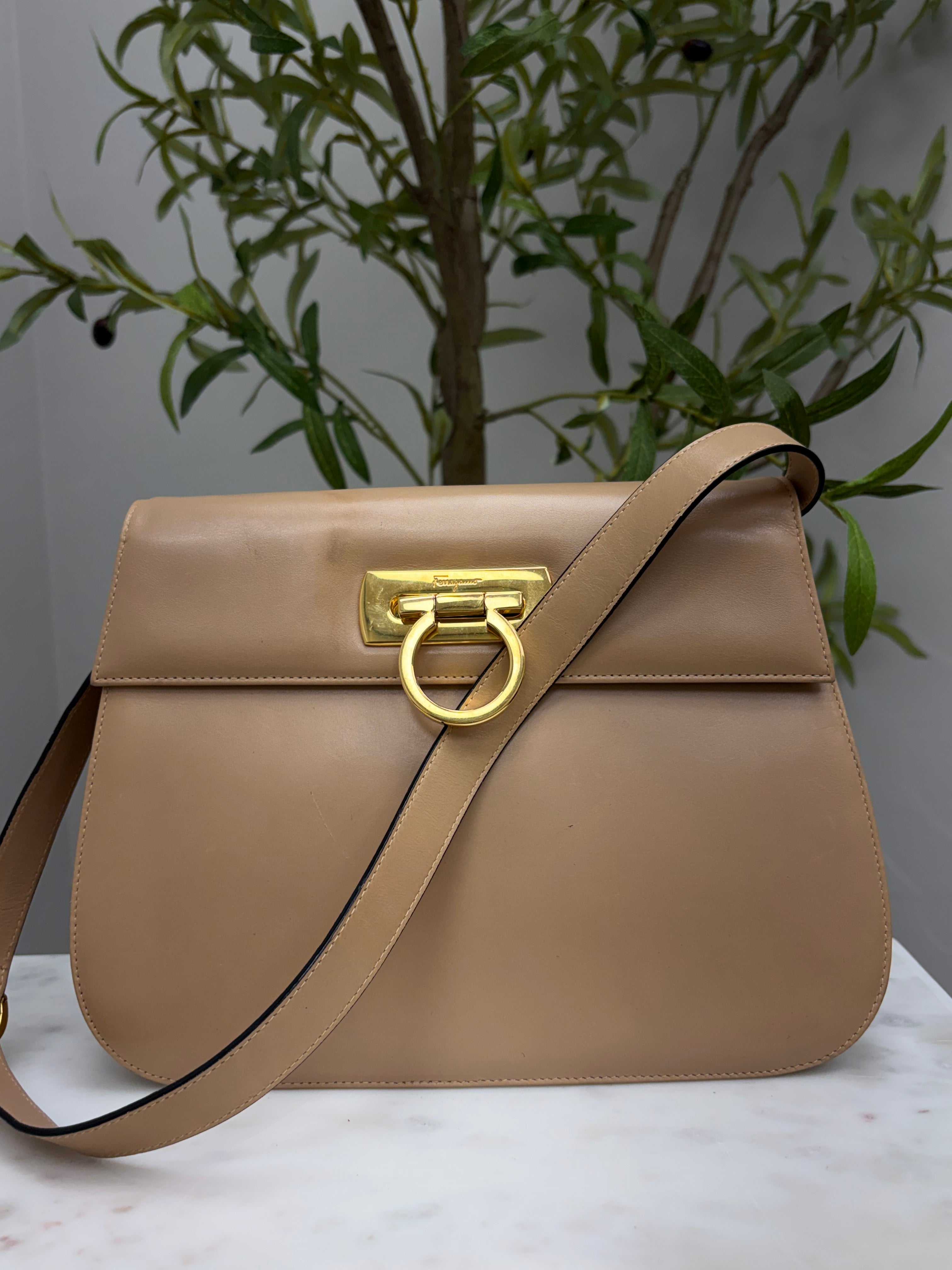 Salvatore Ferragamo Brown Leather Gancini Crossbody Bag