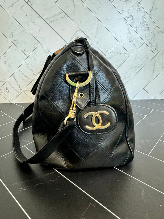 Chanel Vintage Black Lambskin Quilted Boston Bag