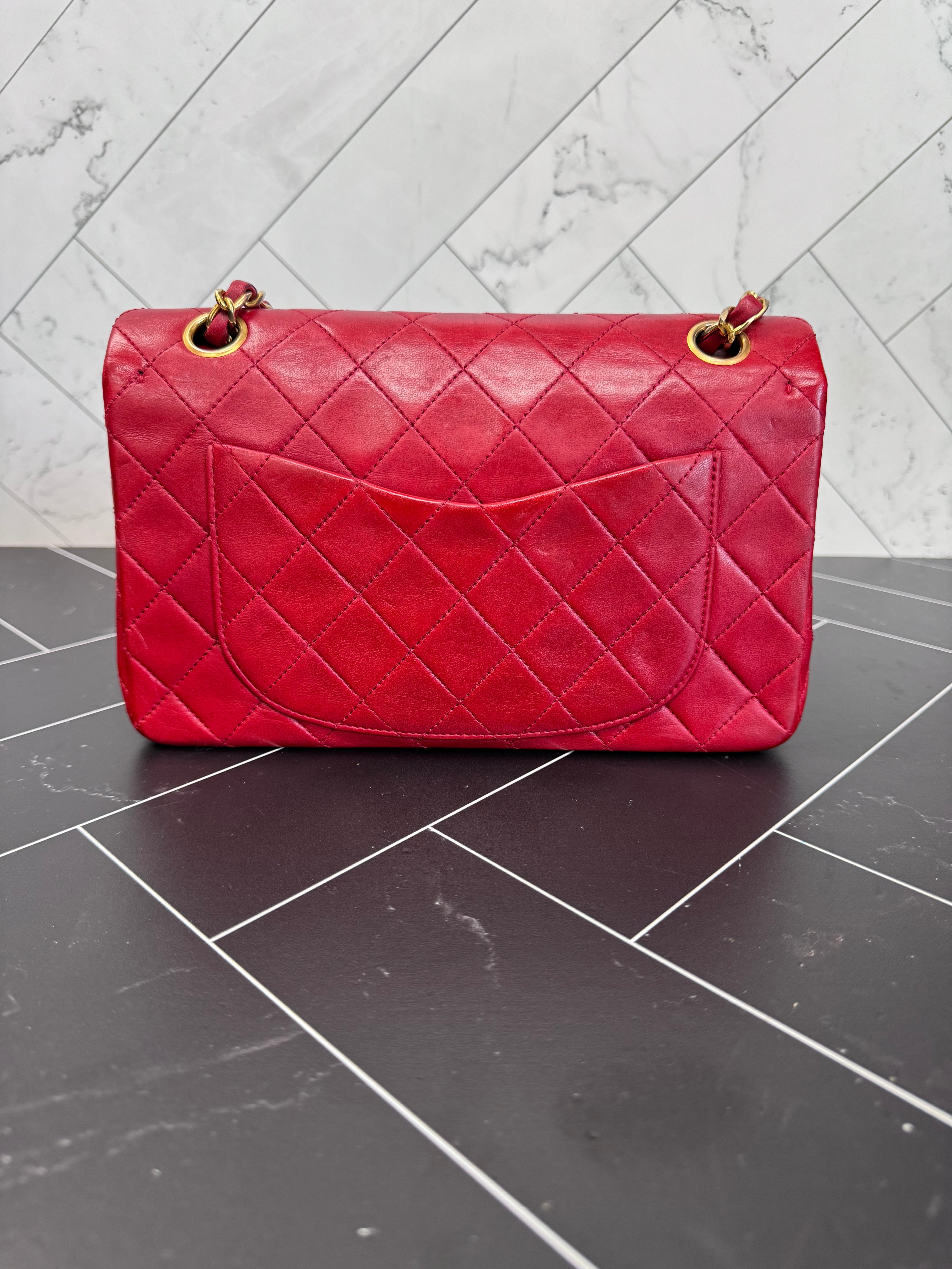 Chanel Red Small Quilted Lambskin Double Flap