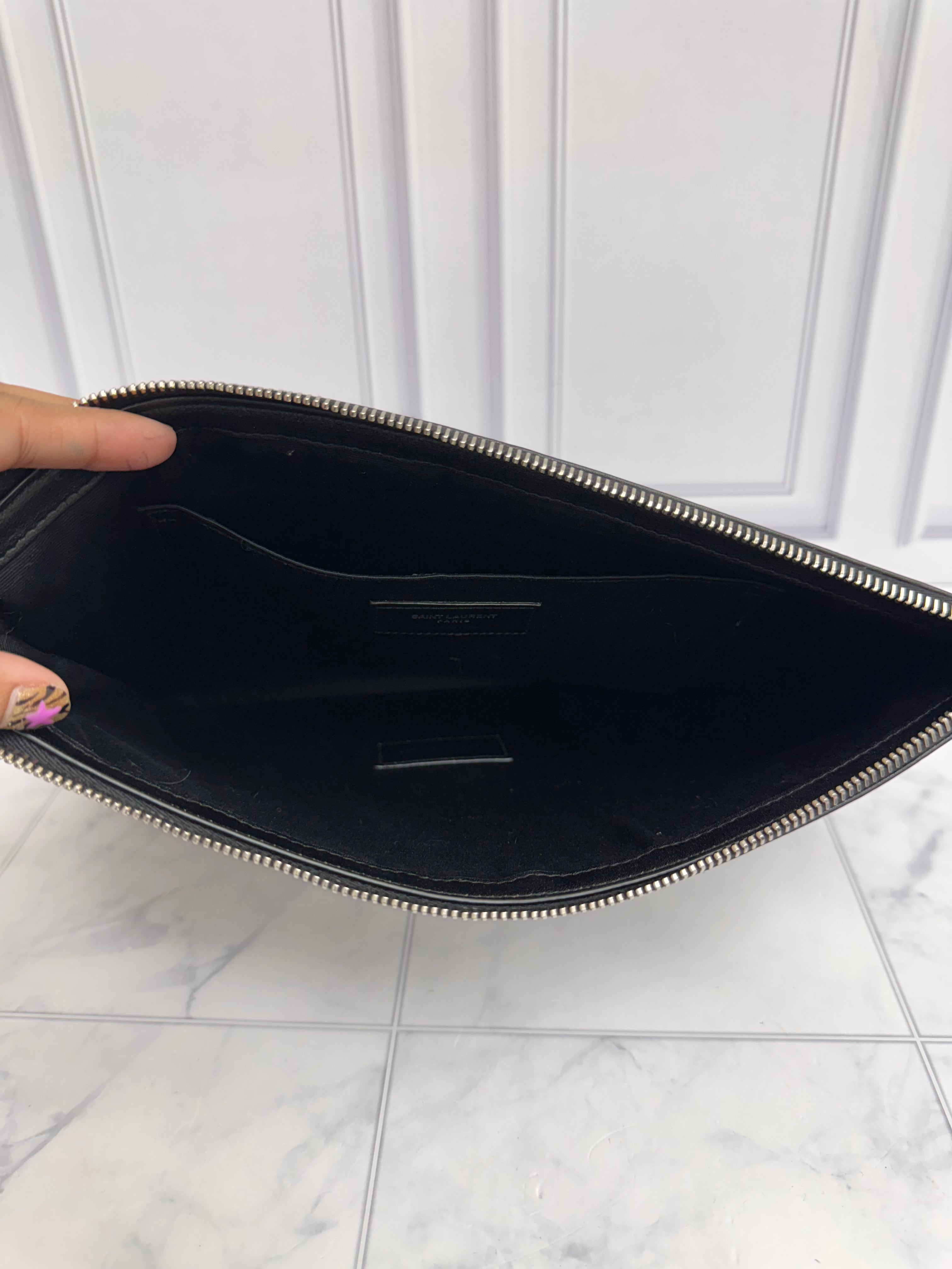 Saint Laurent YSL Dark Grey Canvas Rive Gauche Zipped Pouch