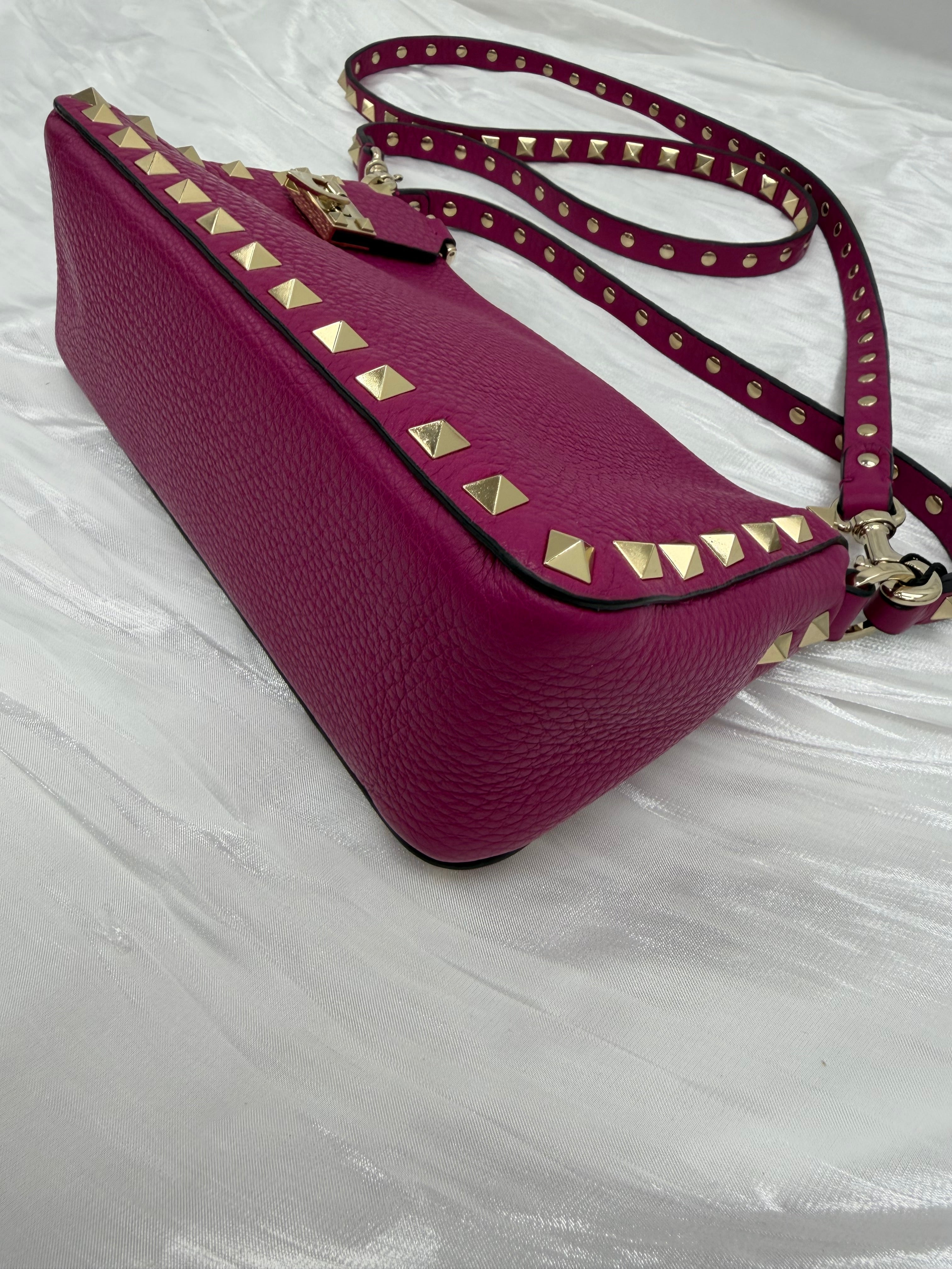 Valentino Dark Fuchsia Grainy Leather Rockstud Shoulder Bag
