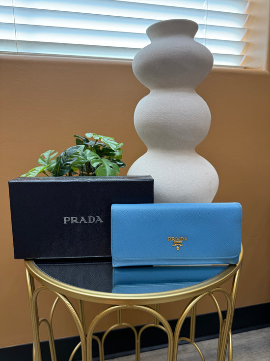 Prada Light Blue Saffiano Leather Long Wallet