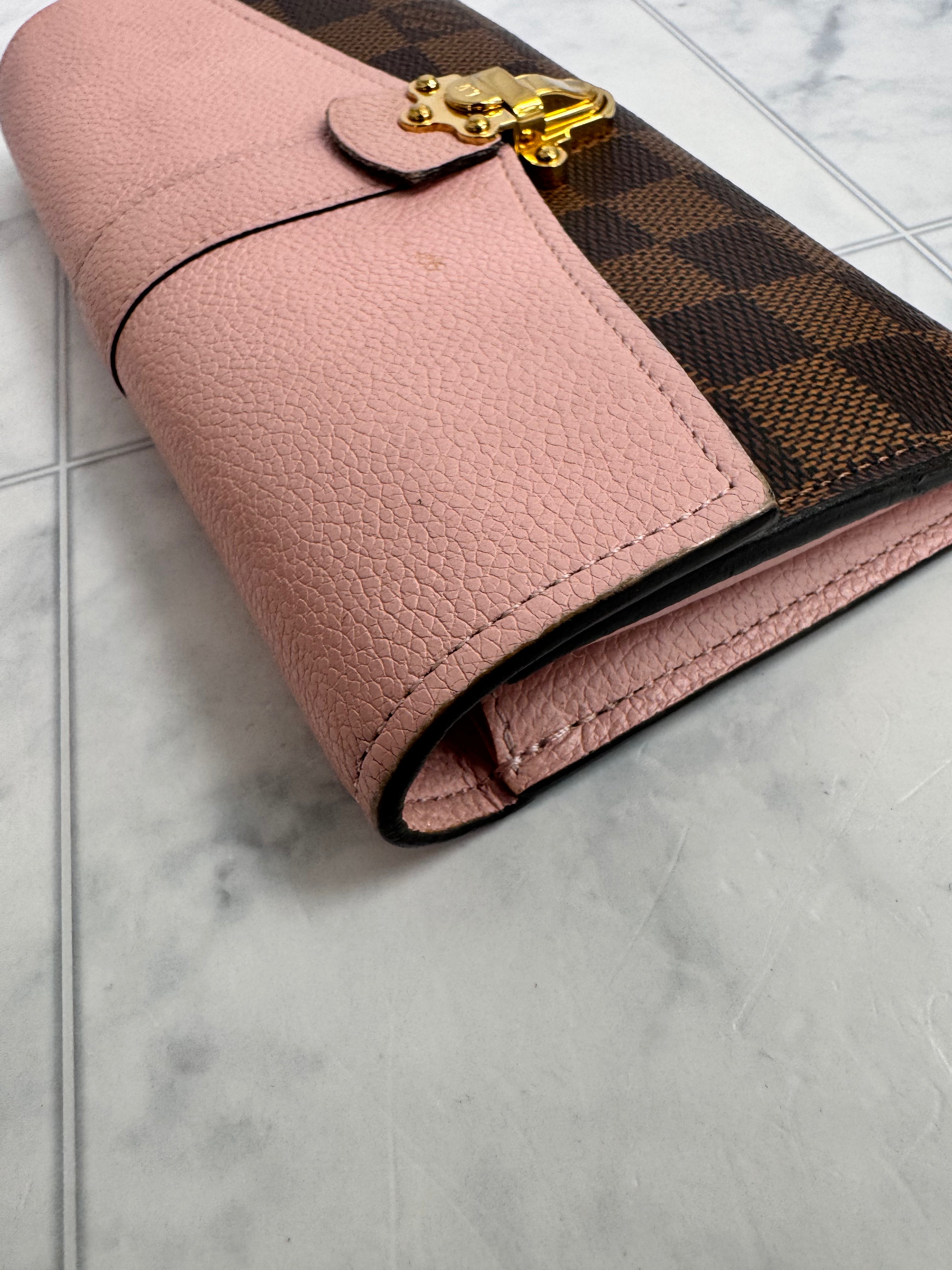 Louis Vuitton Damier Ebene And Pink Clapton Long Wallet