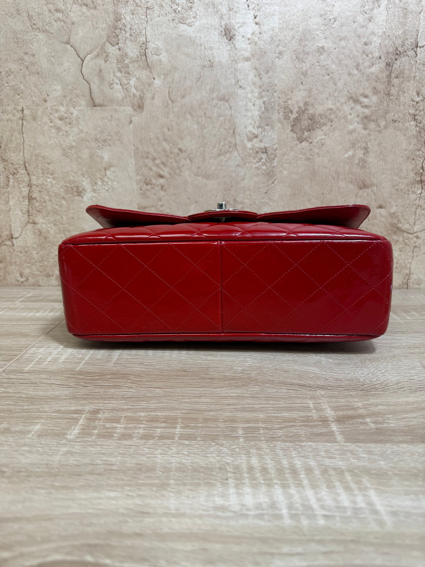 Chanel Red Patent Leather Jumbo Classic Flap