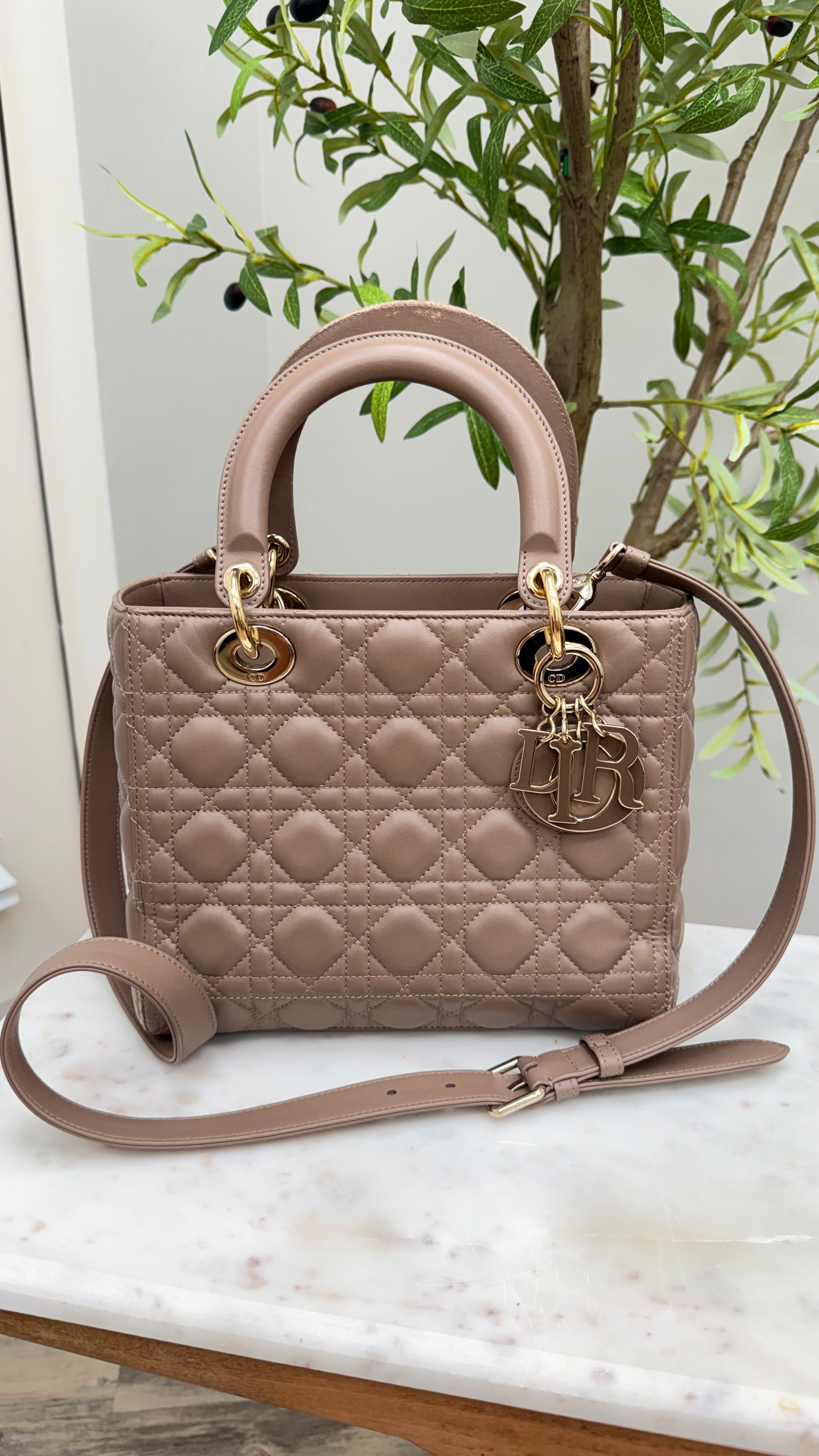 *DONS DROP* Christian Dior Dark Taupe Cannage Quilted Lambskin Medium Lady Dior