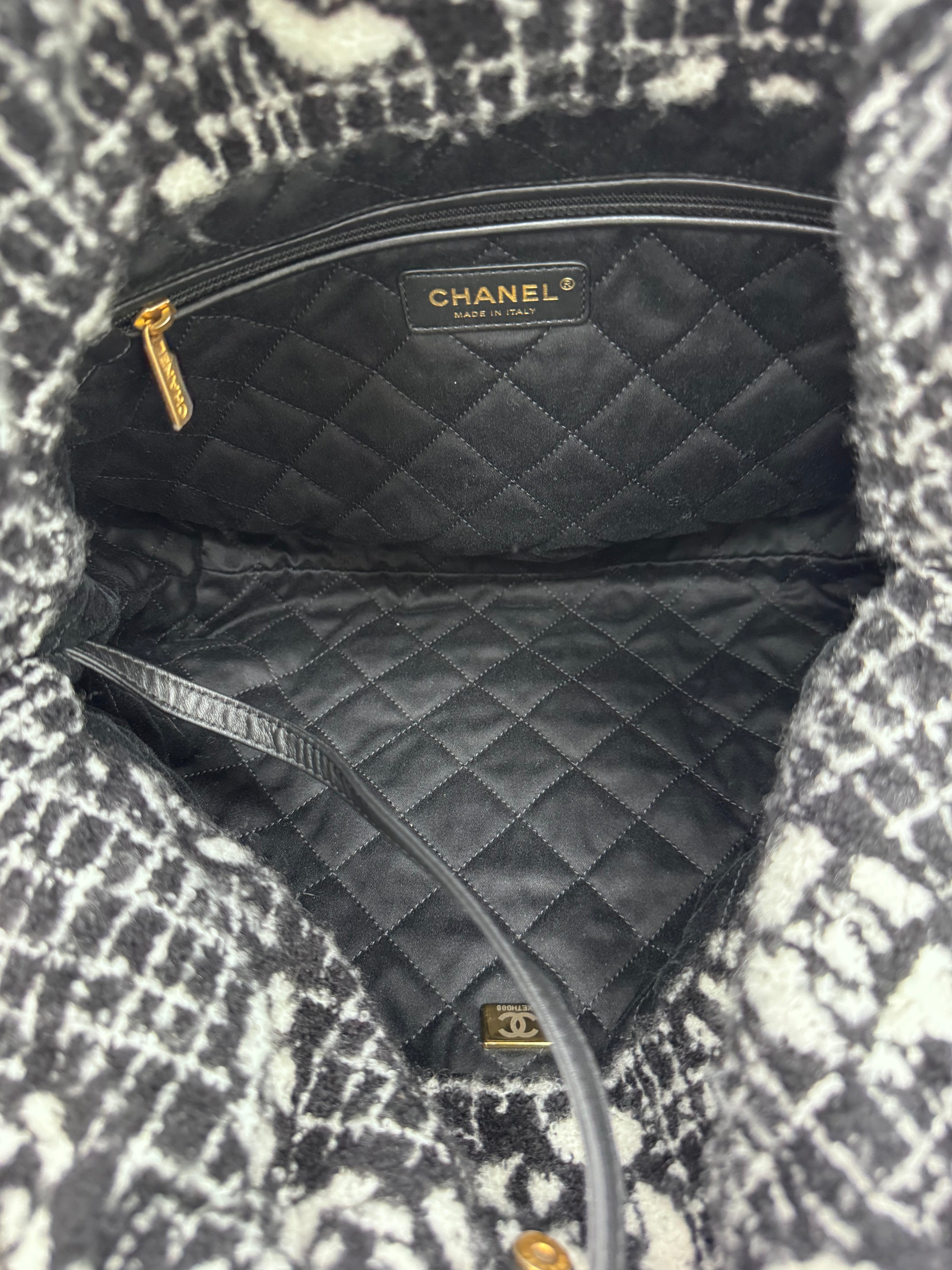 Chanel Black & White Cashmere Camellia Small Chanel 22 Bag