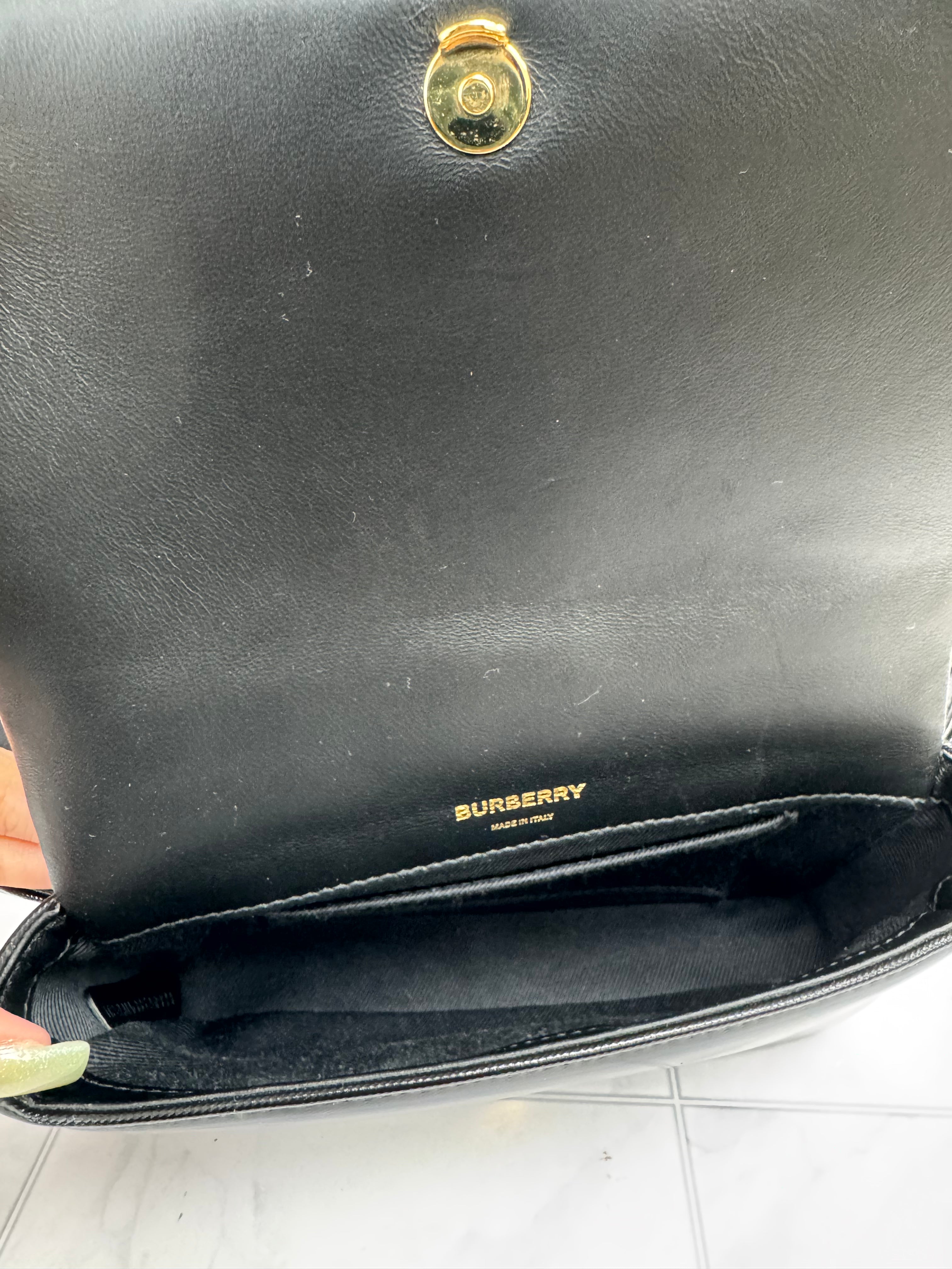 LIKE NEW - Burberry Black And White Quilted Patent Leather Horseferry Belt Bag