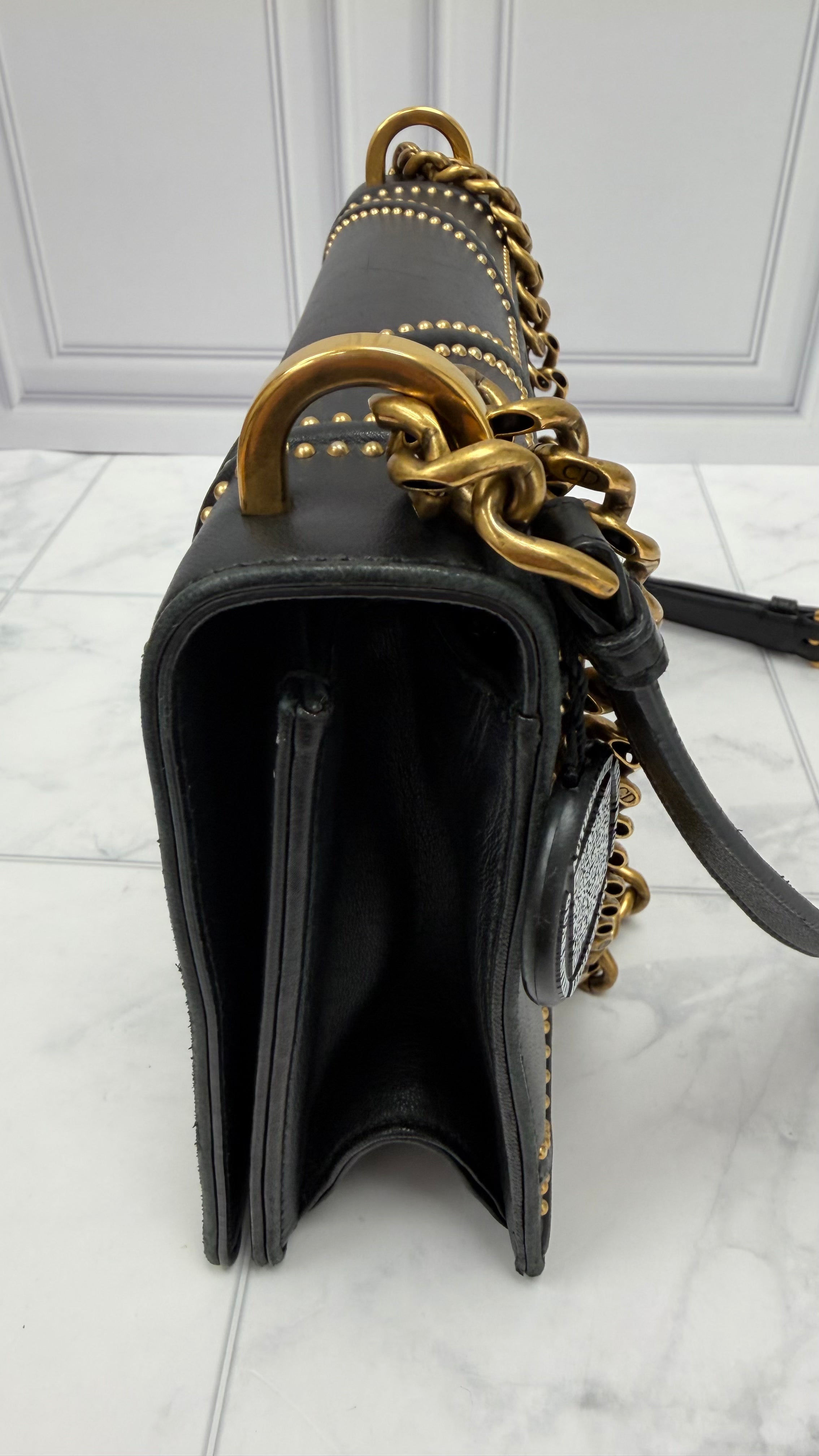 *DONS DROP* Christian Dior Black Lambskin Leather Studded Diorama Medium Shoulder Bag