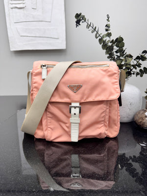 Prada Peach Nylon Crossbody Messenger Bag