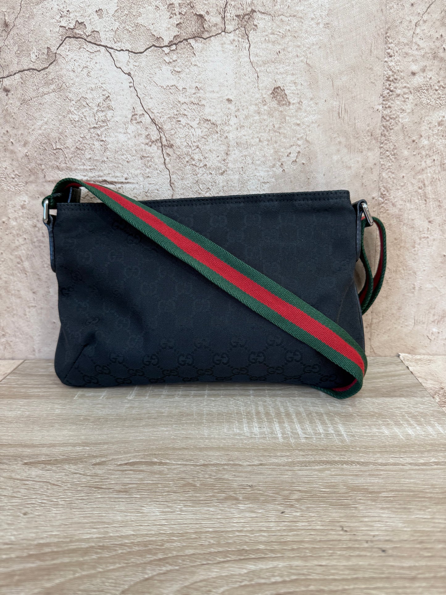 Gucci Black Sherry Line GG Canvas & Leather Crossbody